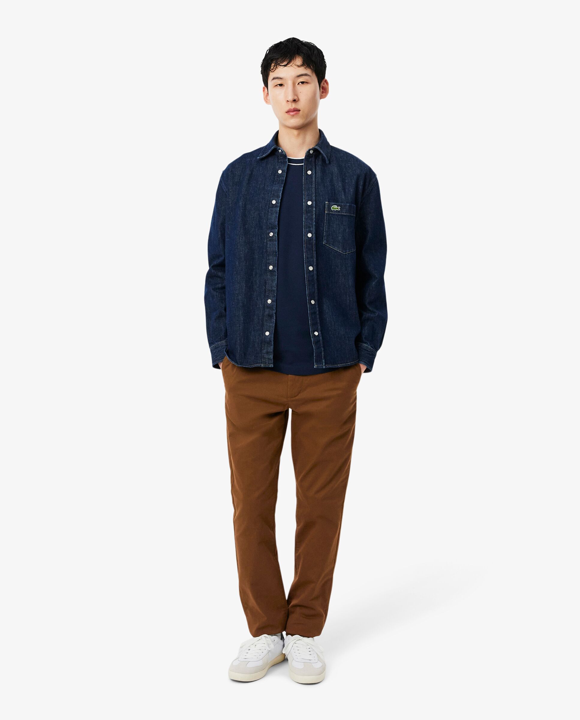 Camiseta de hombre de piqué elástico con cuello de rayas de manga corta - Lacoste - Azul marino Azul marino-4