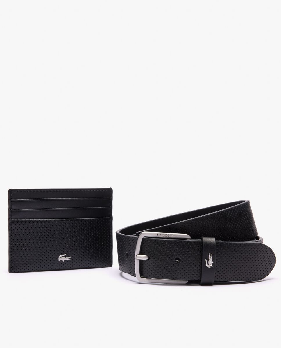Set de regalo de cinturón de piel y tarjetero - Lacoste - Negro Negro-3