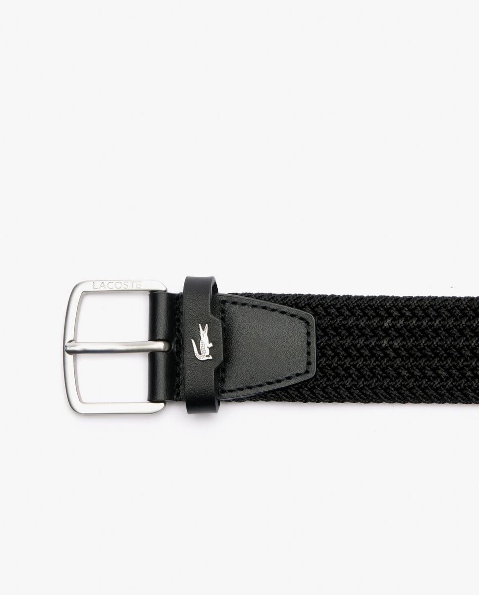 Lacoste - Cinturón de hombre de correa de lona elástica en azul.