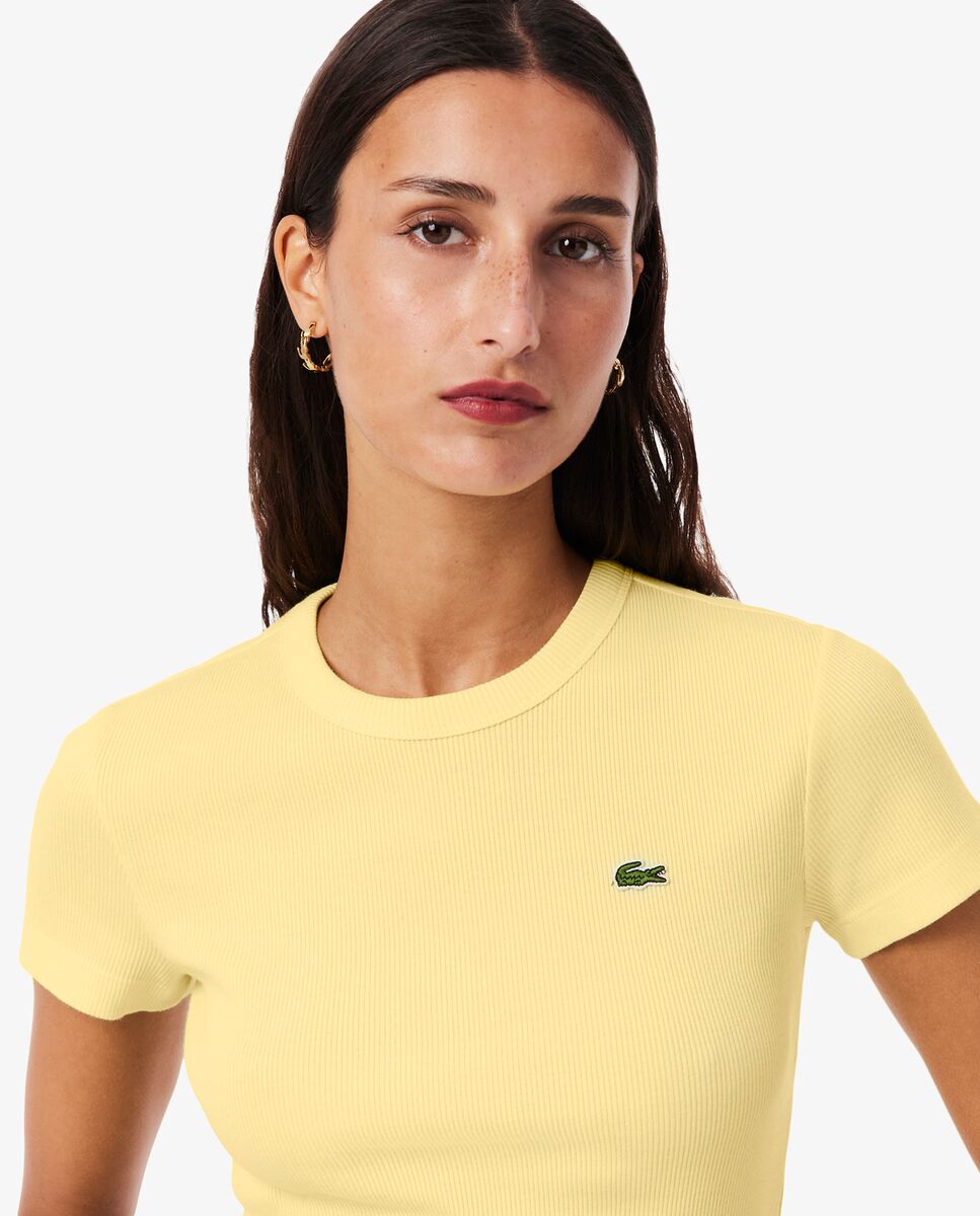 Camiseta de mujer de canalé de algodón de corte ajustado de manga corta - Lacoste - Amarillo Amarillo-3