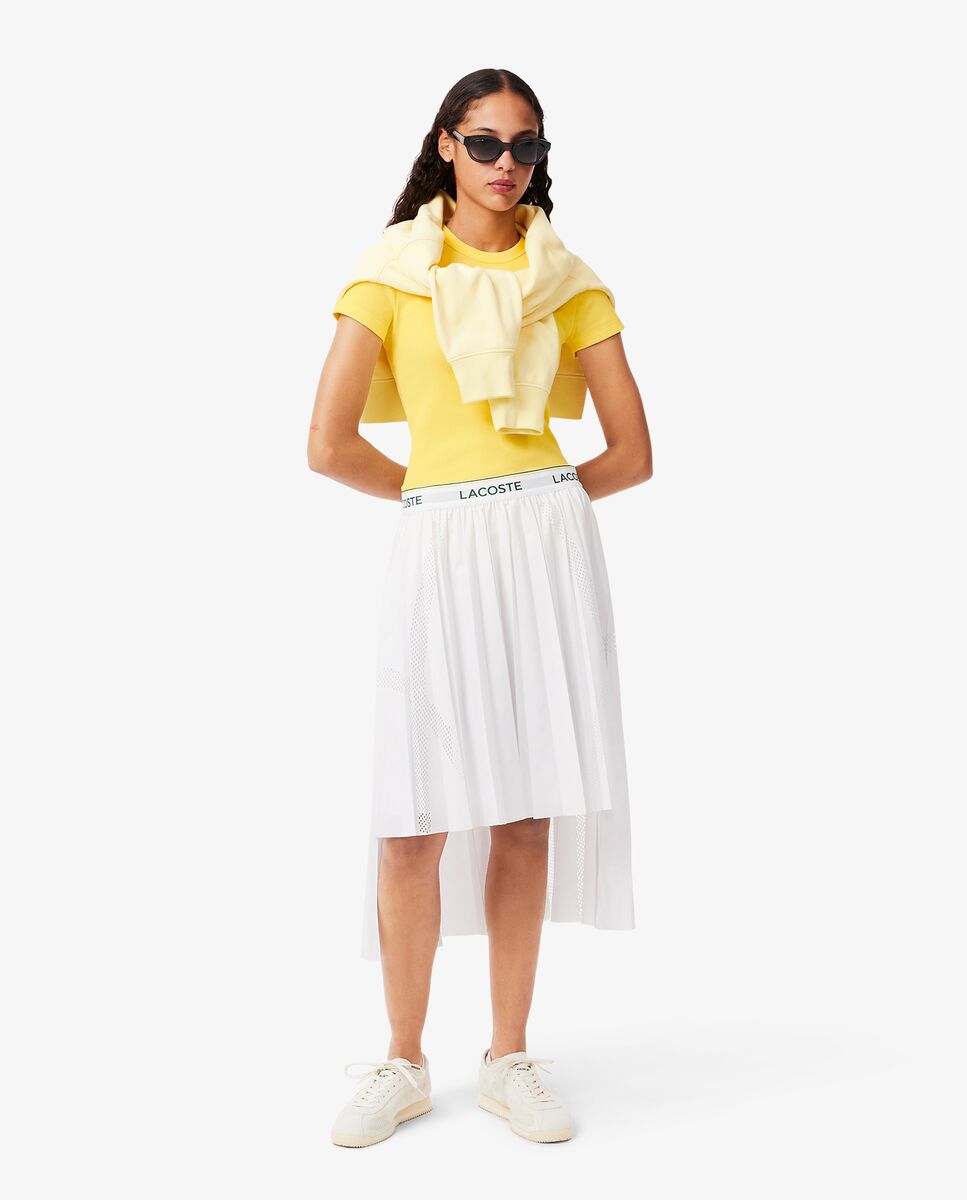 Camiseta de mujer de canalé de algodón de corte ajustado de manga corta - Lacoste - Amarillo Amarillo-4