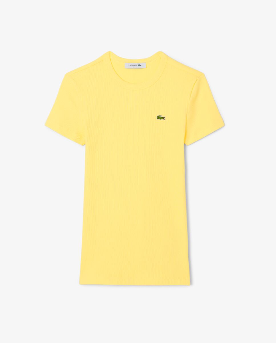 Camiseta de mujer de canalé de algodón de corte ajustado de manga corta - Lacoste - Amarillo Amarillo-6