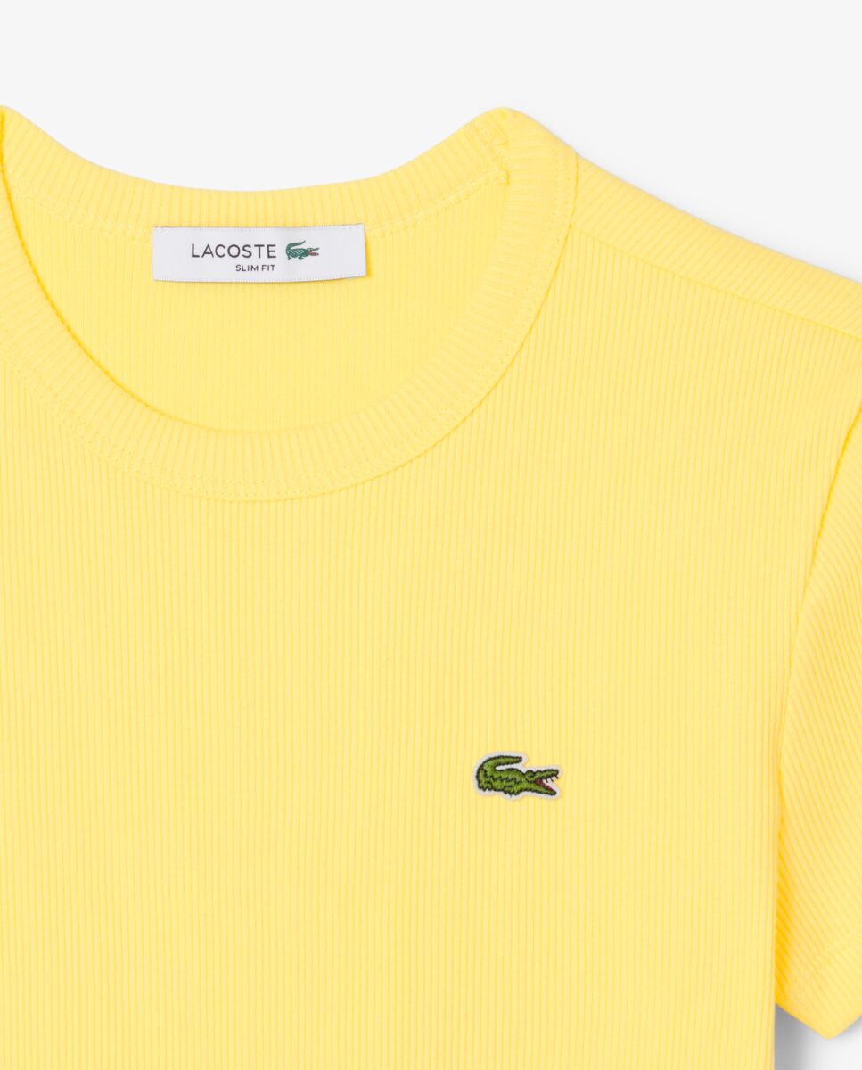 Camiseta de mujer de canalé de algodón de corte ajustado de manga corta - Lacoste - Amarillo Amarillo-5