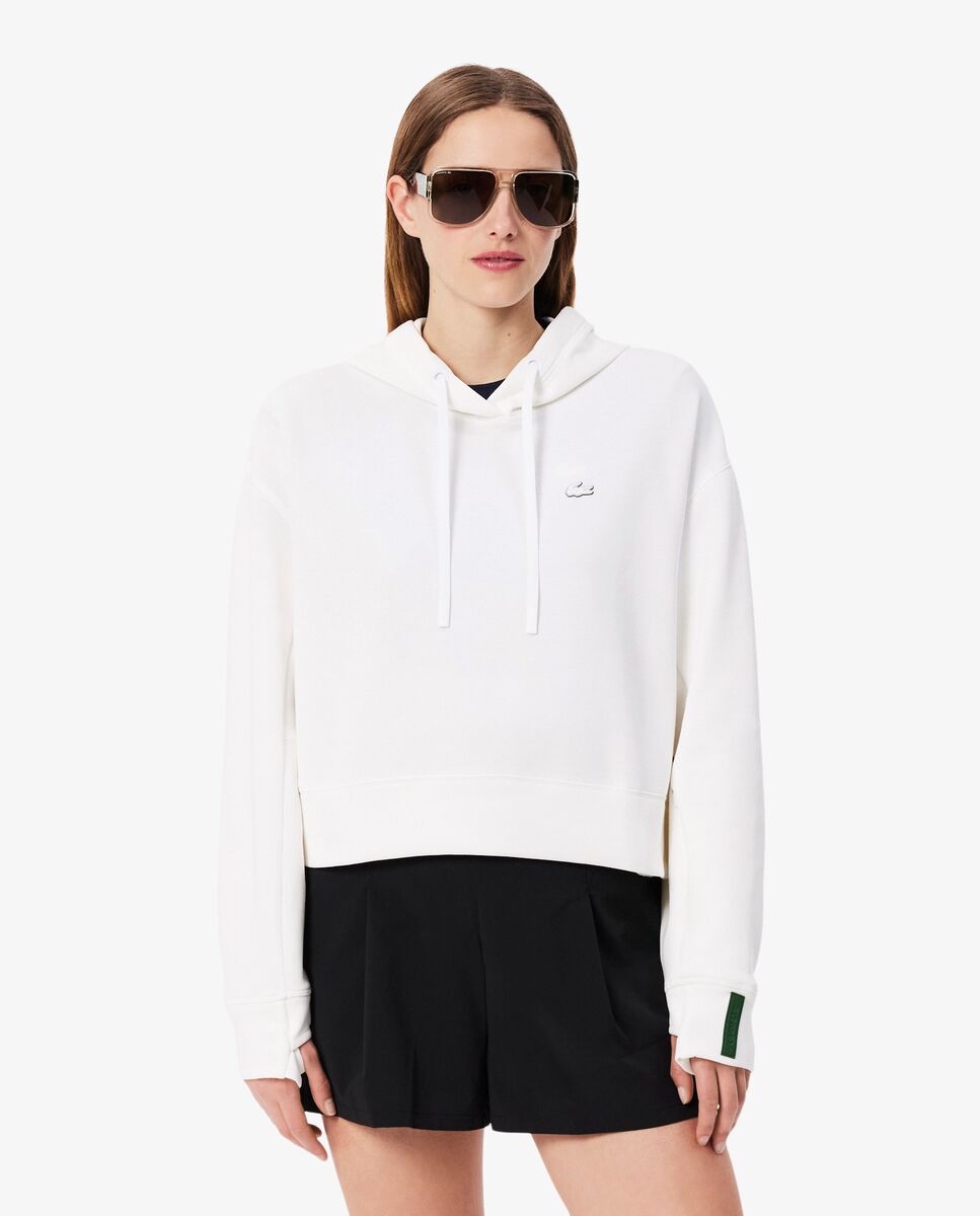Lacoste - Sudadera de mujer con capucha corta de algodón de manga larga.