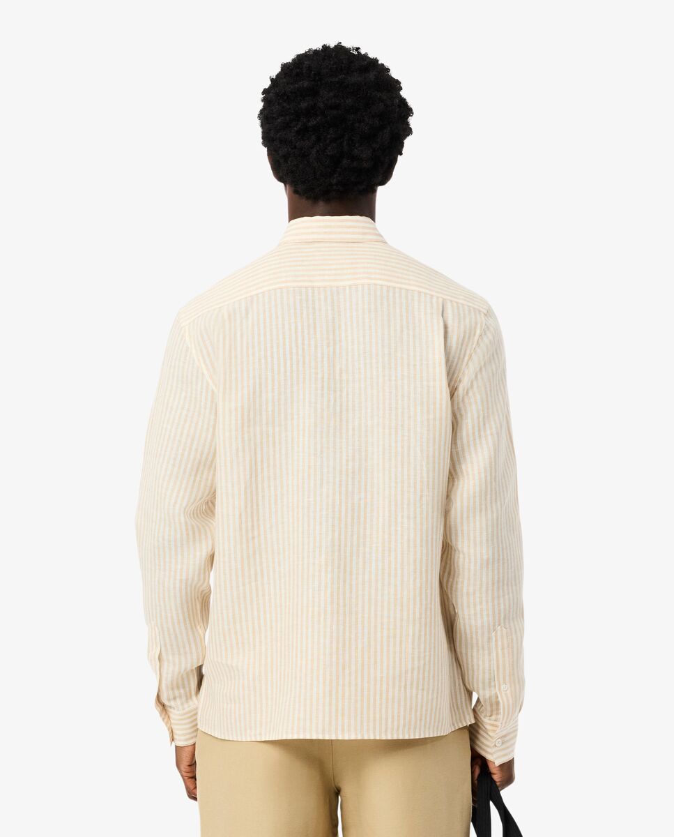 Imagen 2 de Camisa de hombre de lino de corte regular de rayas de manga larga - Blanco Blanco