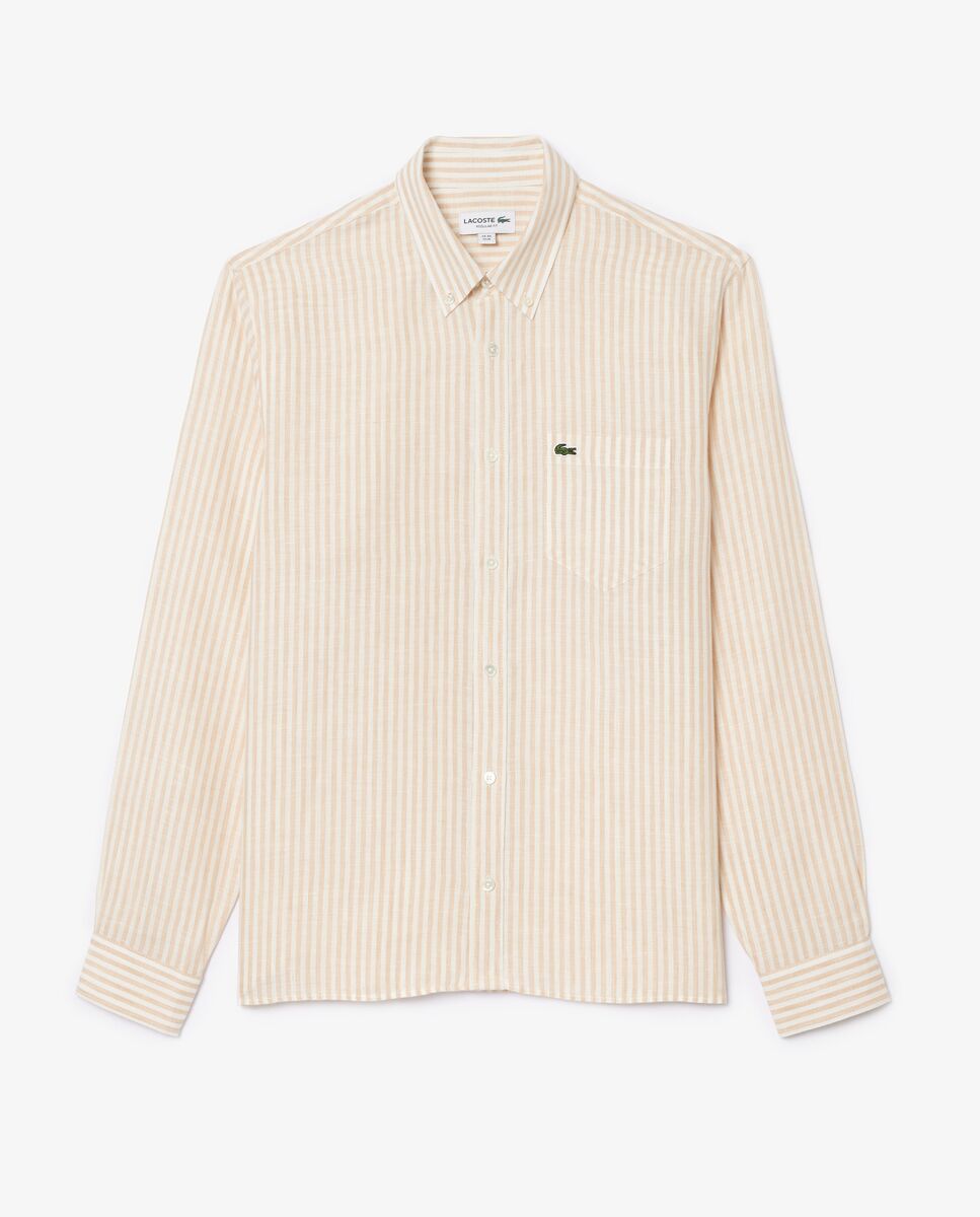 Imagen 6 de Camisa de hombre de lino de corte regular de rayas de manga larga - Blanco Blanco