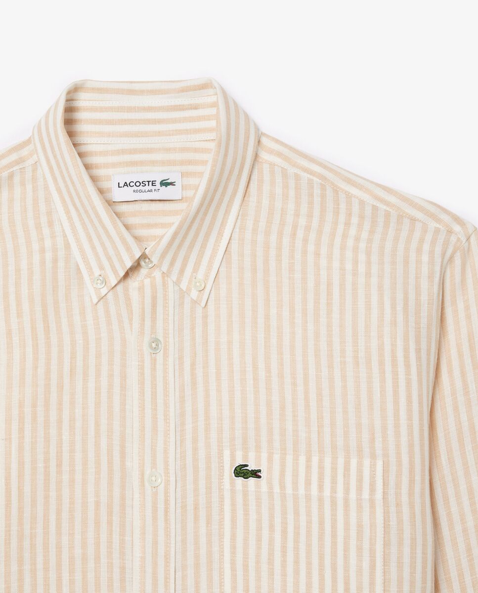 Imagen 5 de Camisa de hombre de lino de corte regular de rayas de manga larga - Blanco Blanco