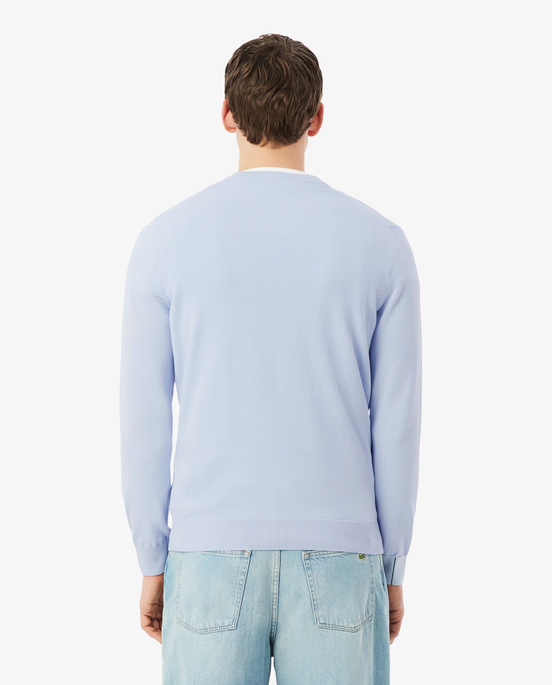 Jersey de hombre de cuello de pico de algodón monocolor - Lacoste - Azul claro Azul claro-2