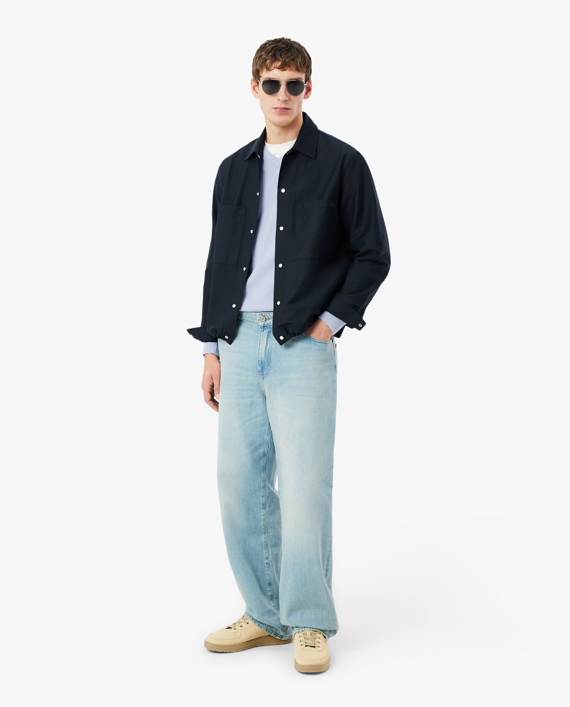 Jersey de hombre de cuello de pico de algodón monocolor - Lacoste - Azul claro Azul claro-4