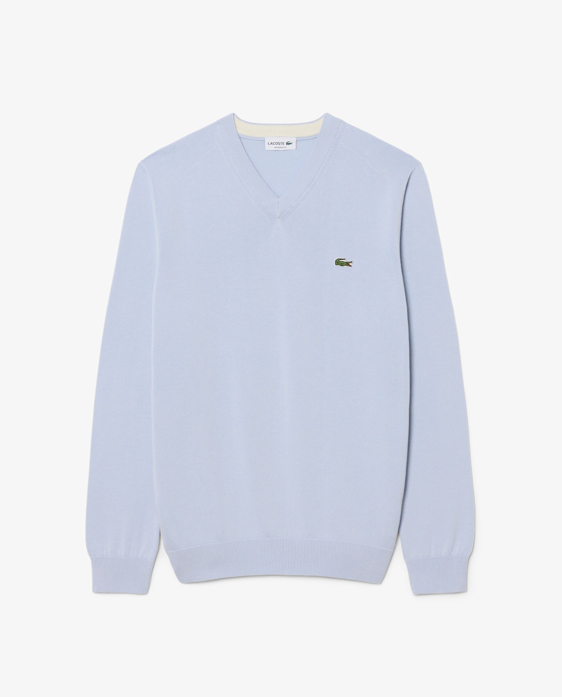 Jersey de hombre de cuello de pico de algodón monocolor - Lacoste - Azul claro Azul claro-6