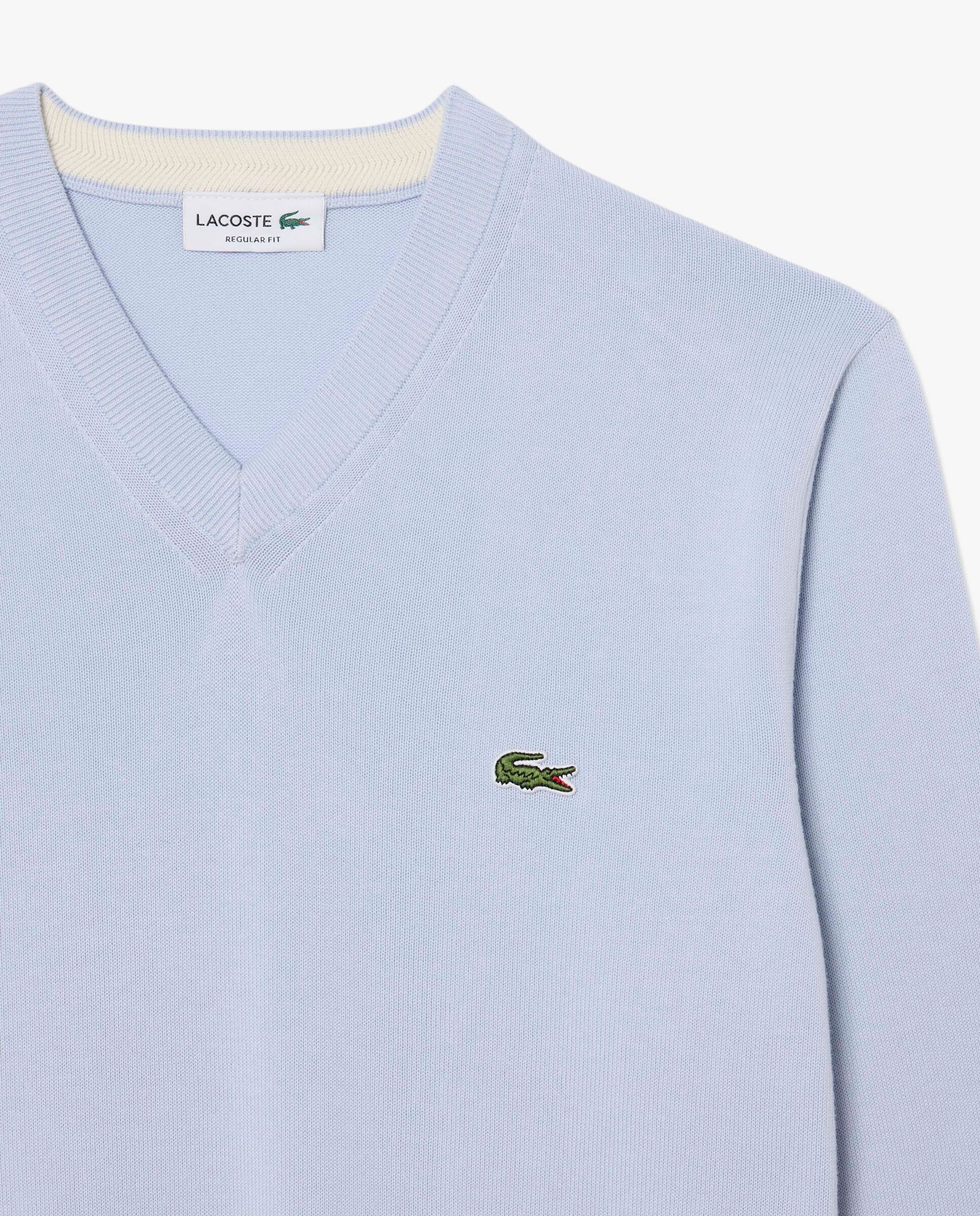 Jersey de hombre de cuello de pico de algodón monocolor - Lacoste - Azul claro Azul claro-5