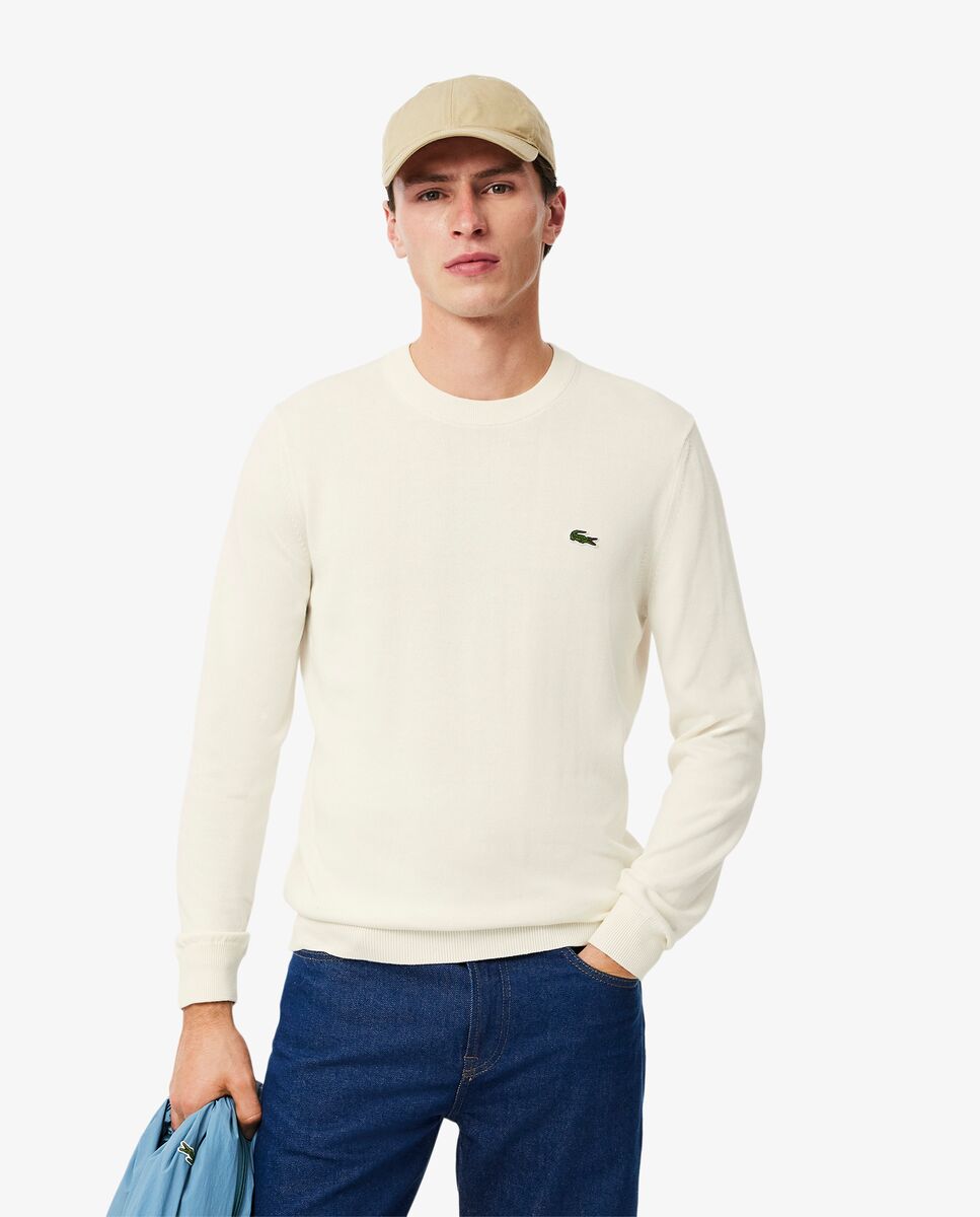 Jersey de hombre de cuello redondo de algodón monocolor - Lacoste - Blanco Blanco-1