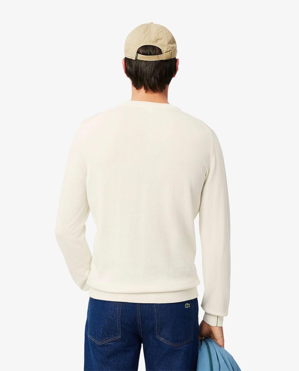 Jersey de hombre de cuello redondo de algodón monocolor - Lacoste - Blanco Blanco-2