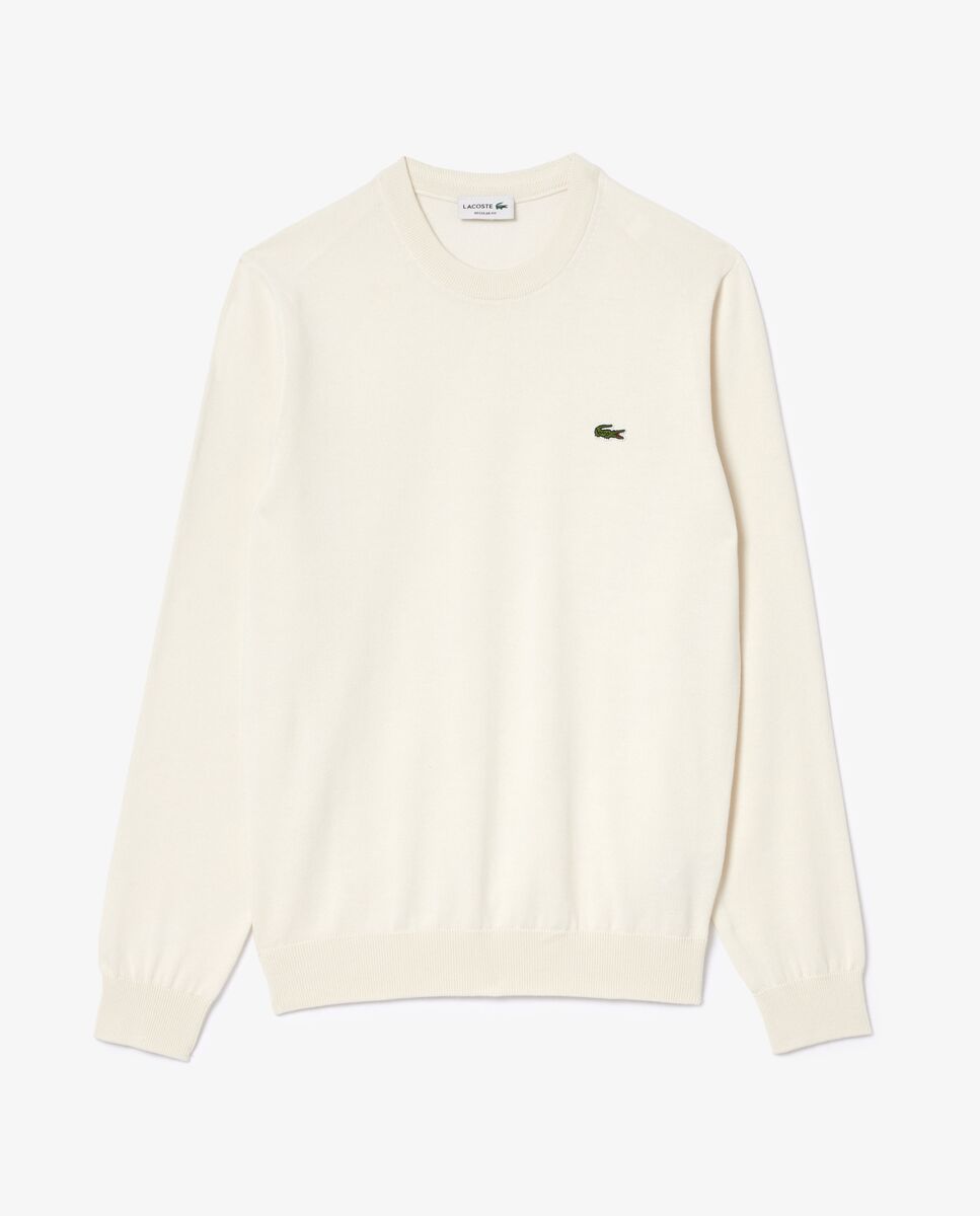 Jersey de hombre de cuello redondo de algodón monocolor - Lacoste - Blanco Blanco-6