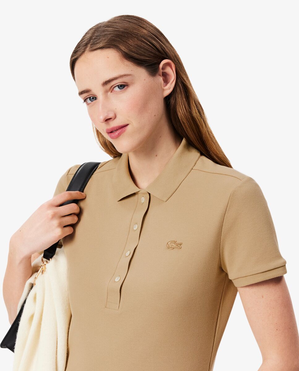 Polo de mujer en piqué de algodón stretch de manga corta - Lacoste - Camel Camel-3
