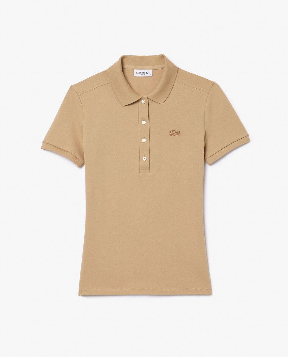 Polo de mujer en piqué de algodón stretch de manga corta - Lacoste - Camel Camel-6