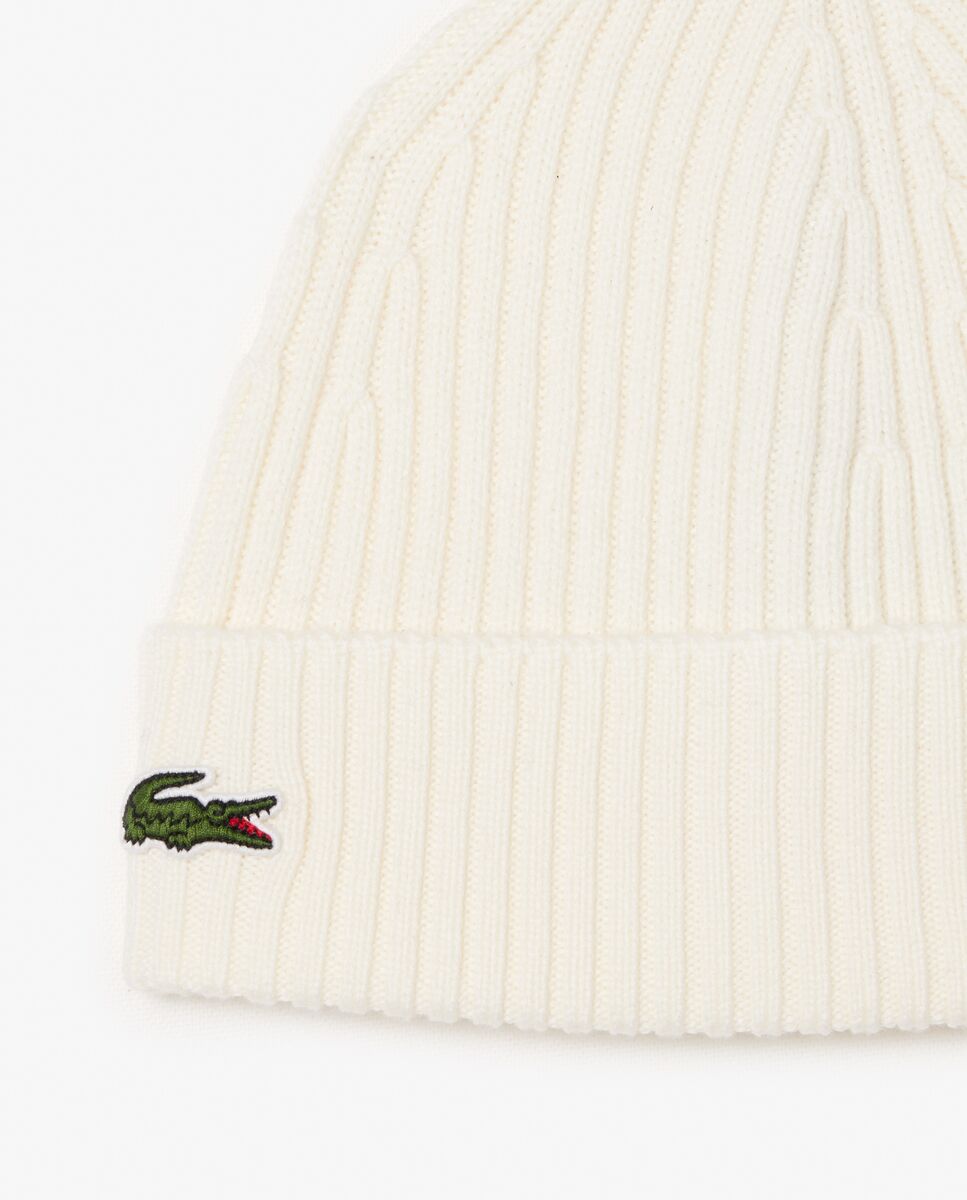 Lacoste - Gorro unisex de canalé de lana cepillada.