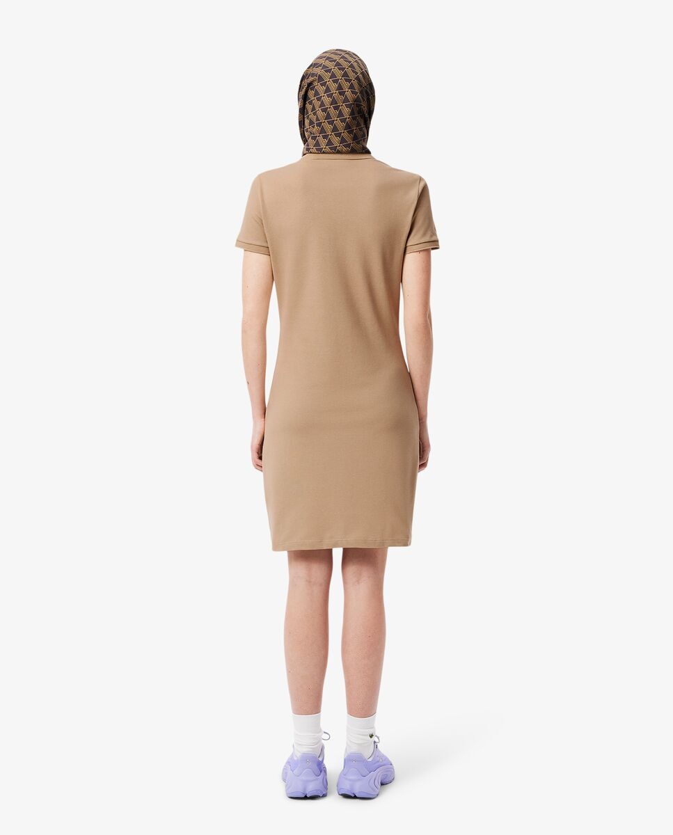 Vestido de mujer de corte ajustado de mini piqué elástico de manga corta - Lacoste - Beige Beige-2
