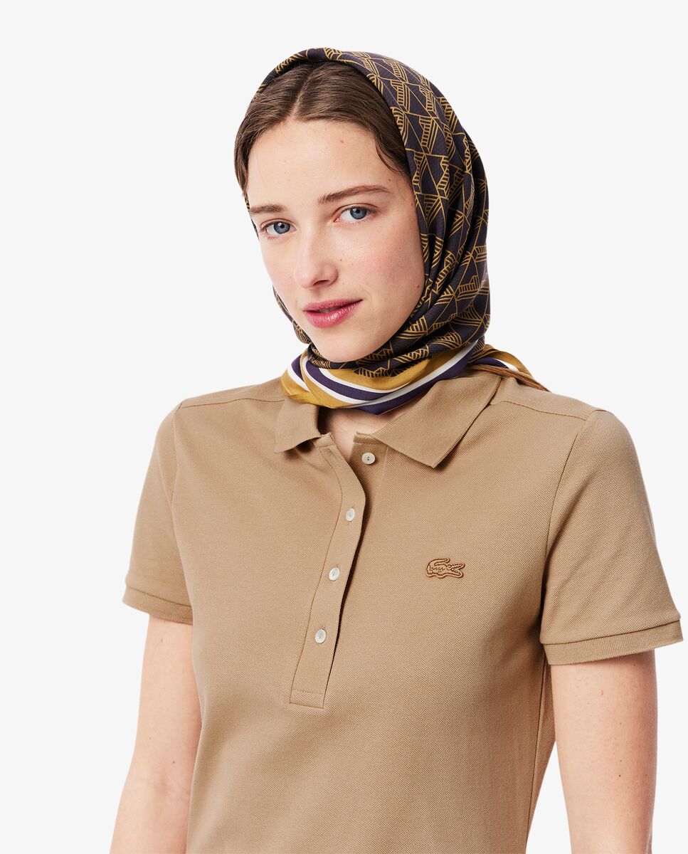 Vestido de mujer de corte ajustado de mini piqué elástico de manga corta - Lacoste - Beige Beige-3