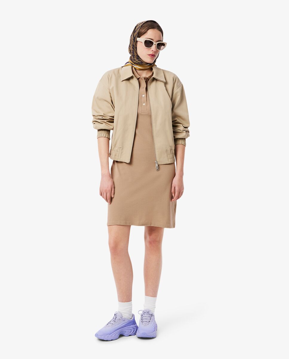 Vestido de mujer de corte ajustado de mini piqué elástico de manga corta - Lacoste - Beige Beige-4