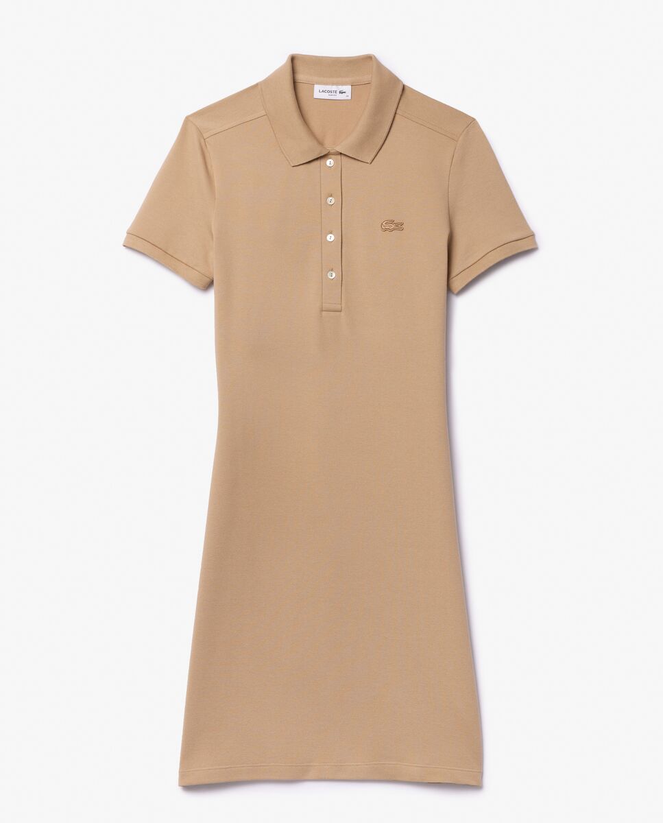 Vestido de mujer de corte ajustado de mini piqué elástico de manga corta - Lacoste - Beige Beige-6