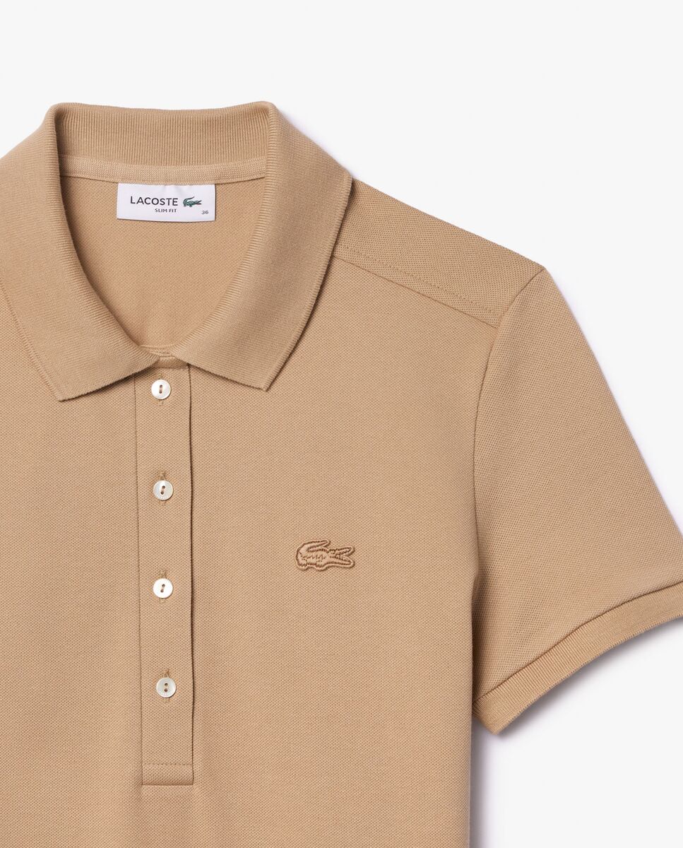 Vestido de mujer de corte ajustado de mini piqué elástico de manga corta - Lacoste - Beige Beige-5