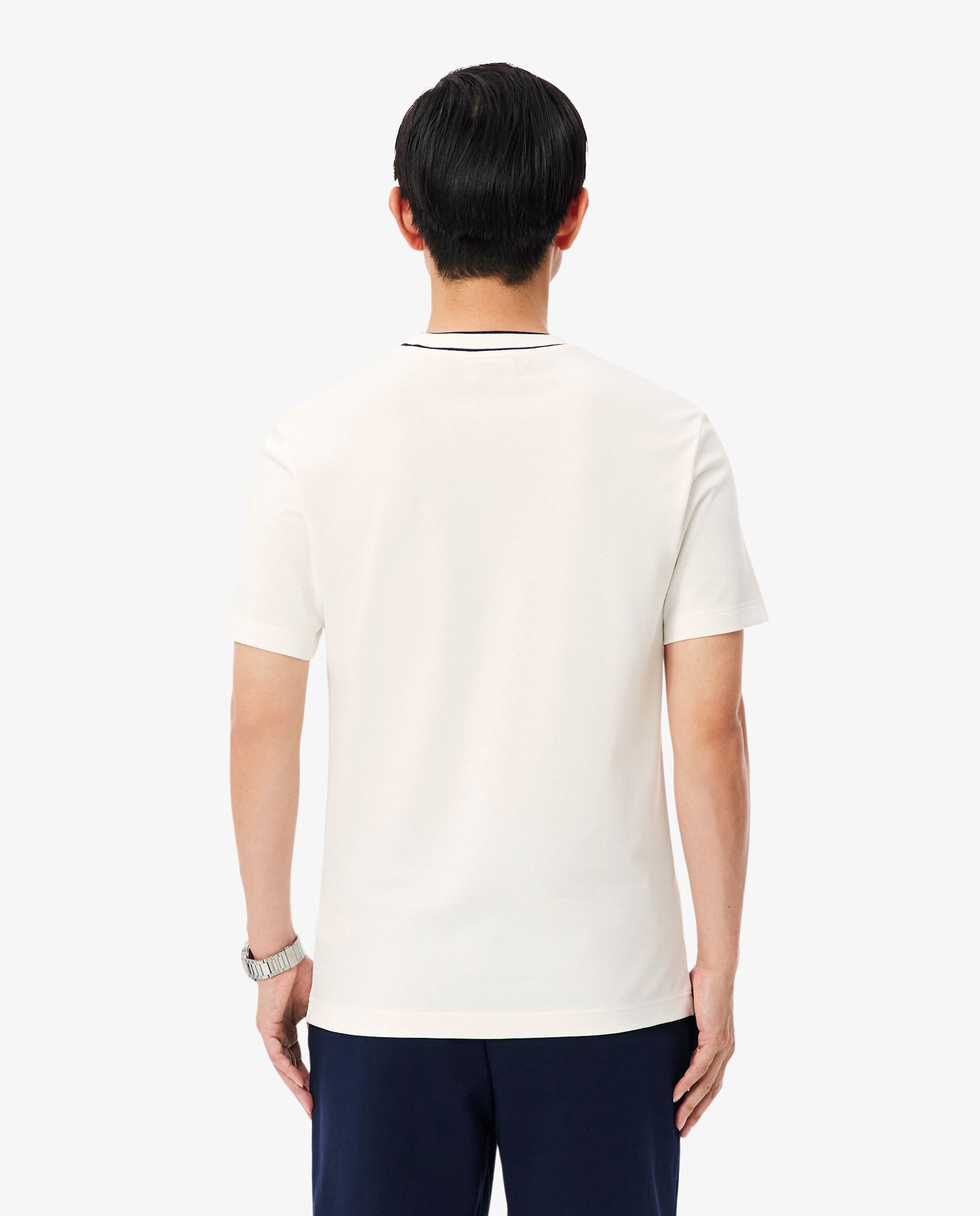 Camiseta de hombre de piqué elástico con cuello de rayas de manga corta - Lacoste - Blanco Blanco-2