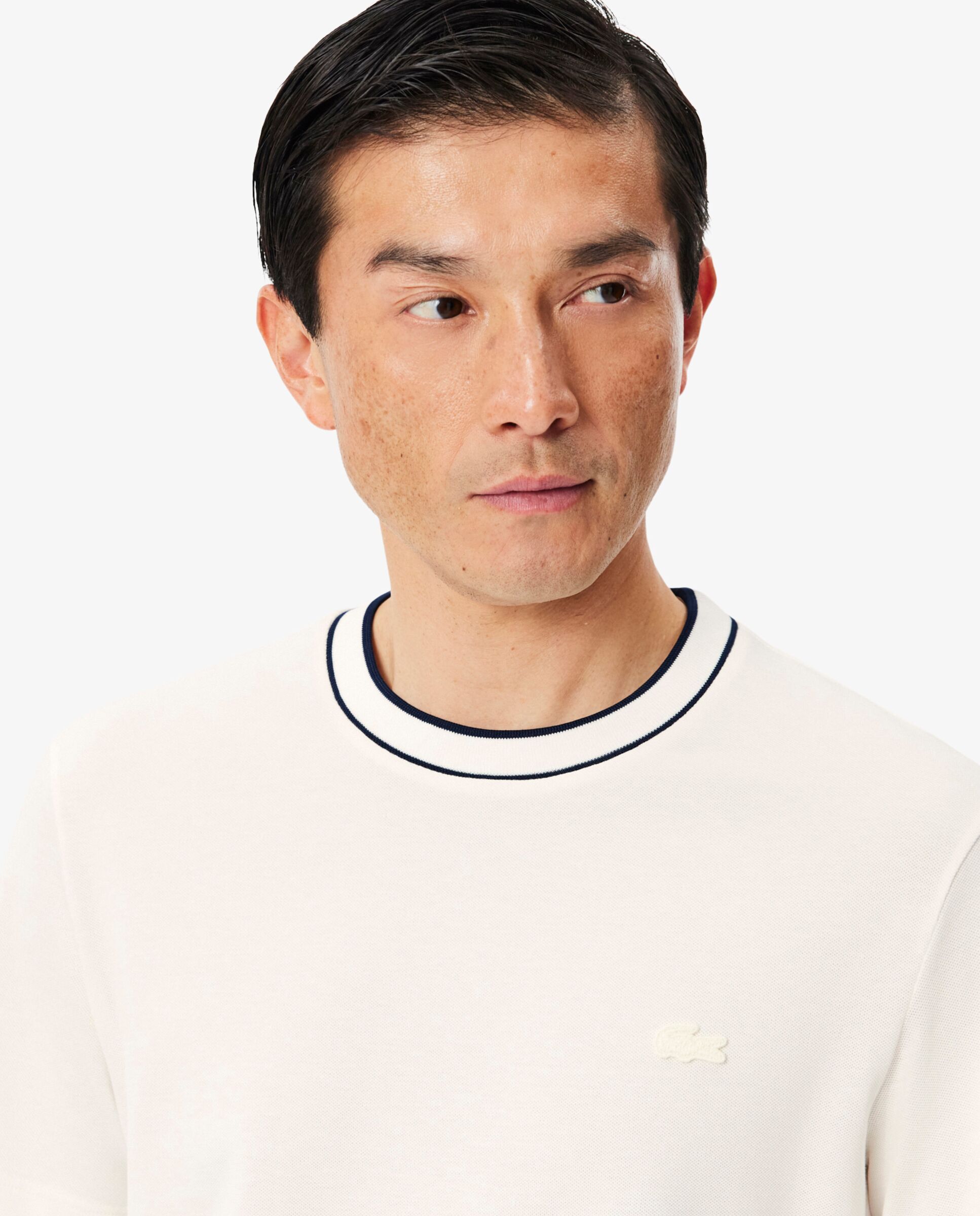 Camiseta de hombre de piqué elástico con cuello de rayas de manga corta - Lacoste - Blanco Blanco-3