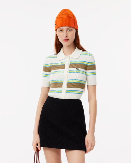 Imagen 0 de Jersey de mujer tipo polo de rayas de canalé en mezcla de algodón