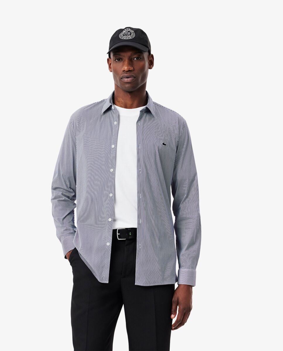 Lacoste - Camisa de hombre de corte ajustado de popelín elástico de rayas.