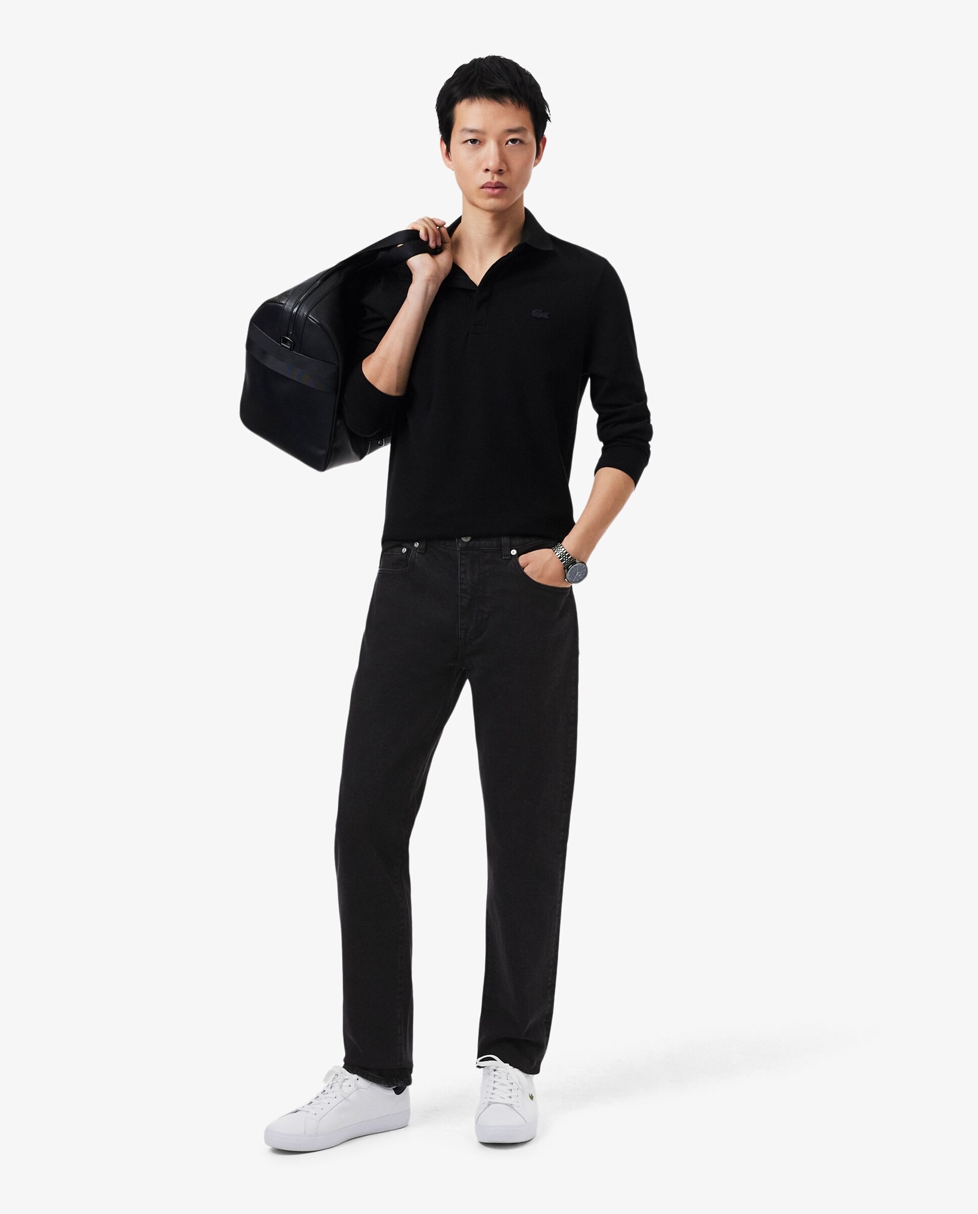 Vaqueros de hombre de corte ajustado de algodón elástico en azul - Lacoste - Negro Negro-4