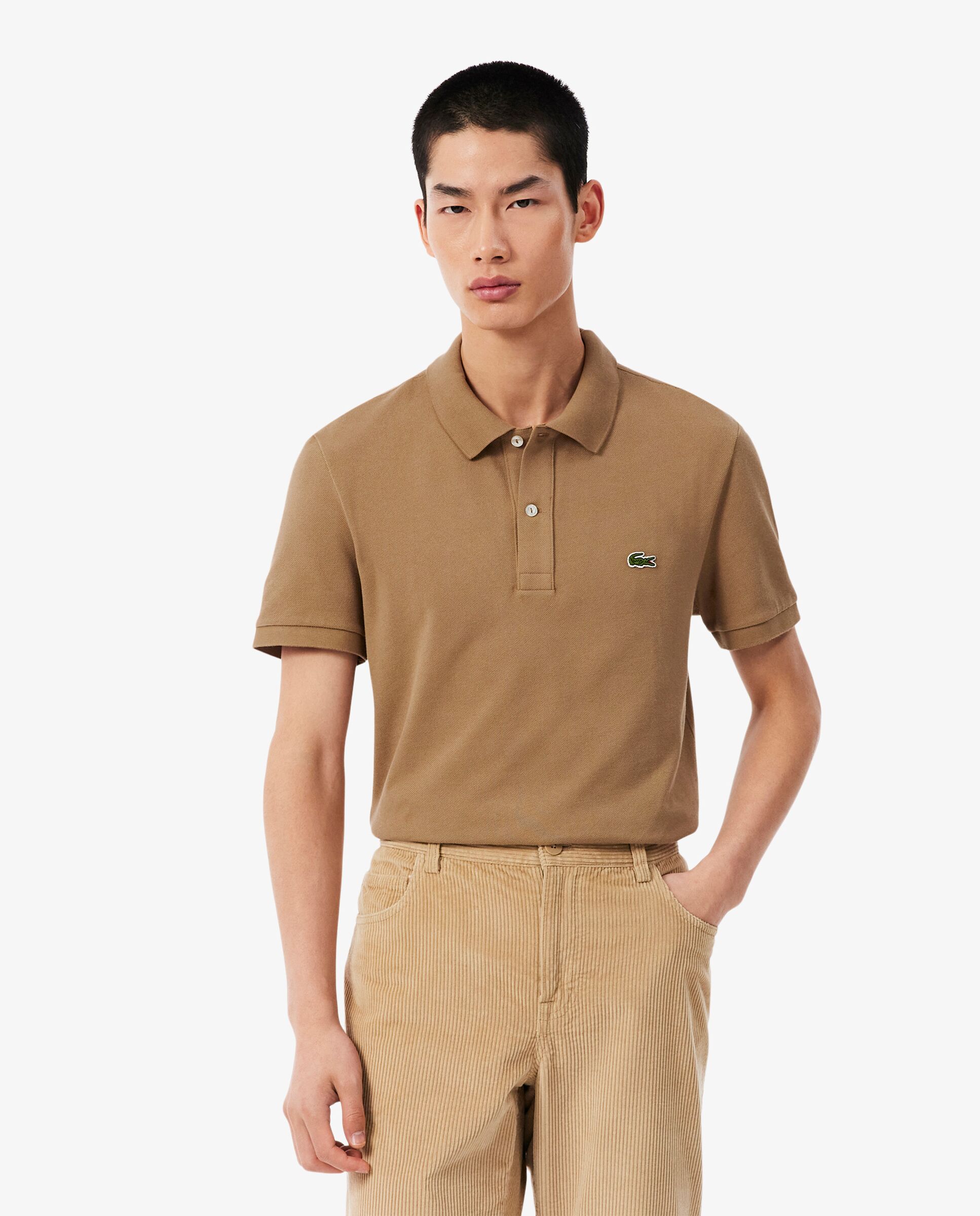 Polo de hombre de piqué de corte ajustado de manga corta - Lacoste - Marrón Marrón-1