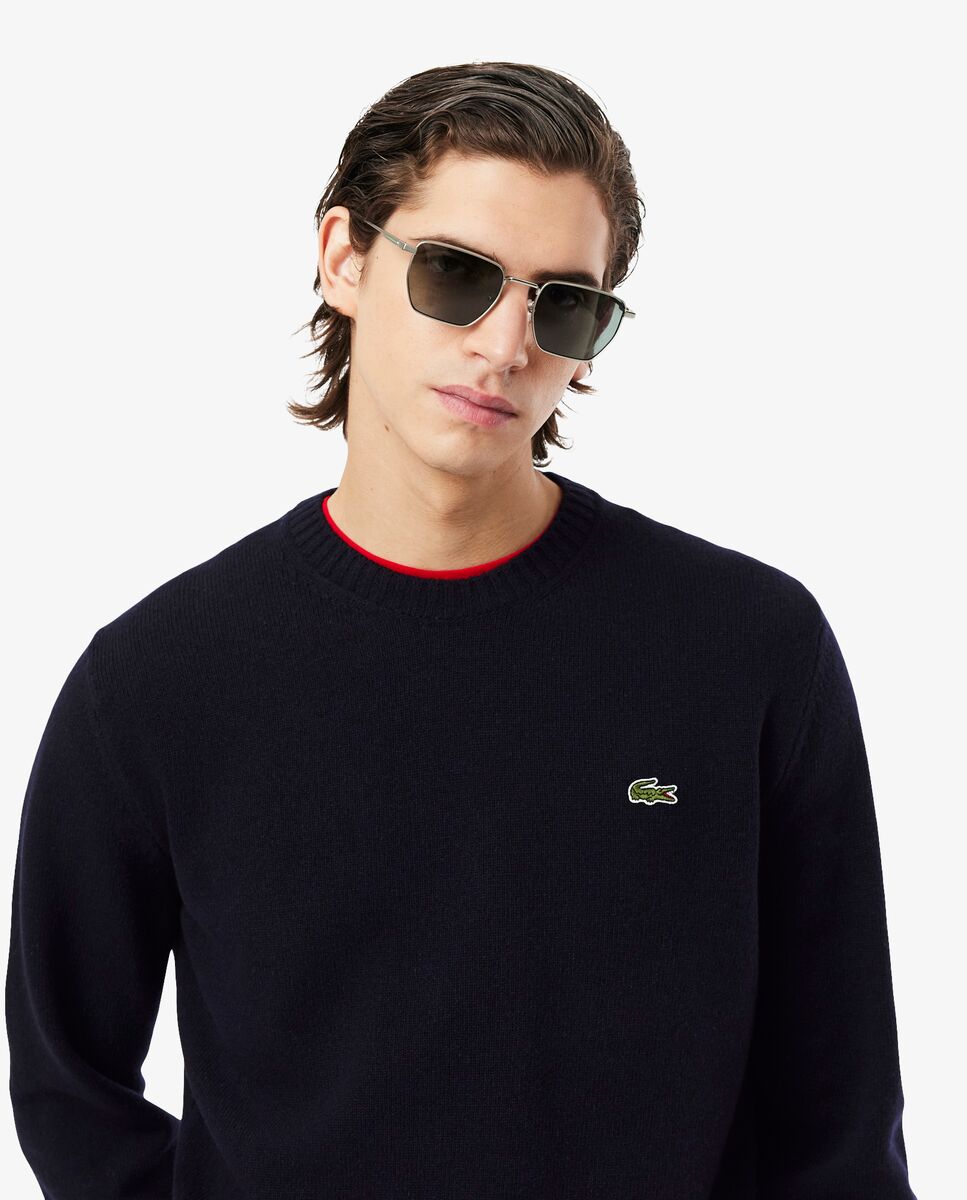 Jersey de hombre de cuello redondo de lana cardada - Azul marino Azul marino-3