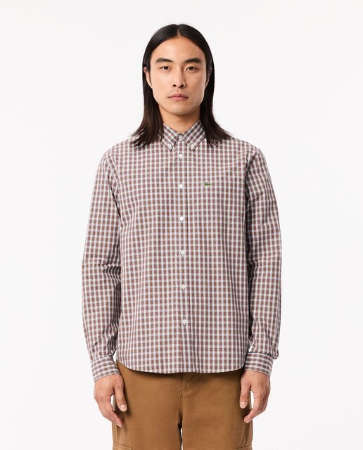 Imagen 0 de Camisa de hombre de popelín con motivo de cuadros de manga larga