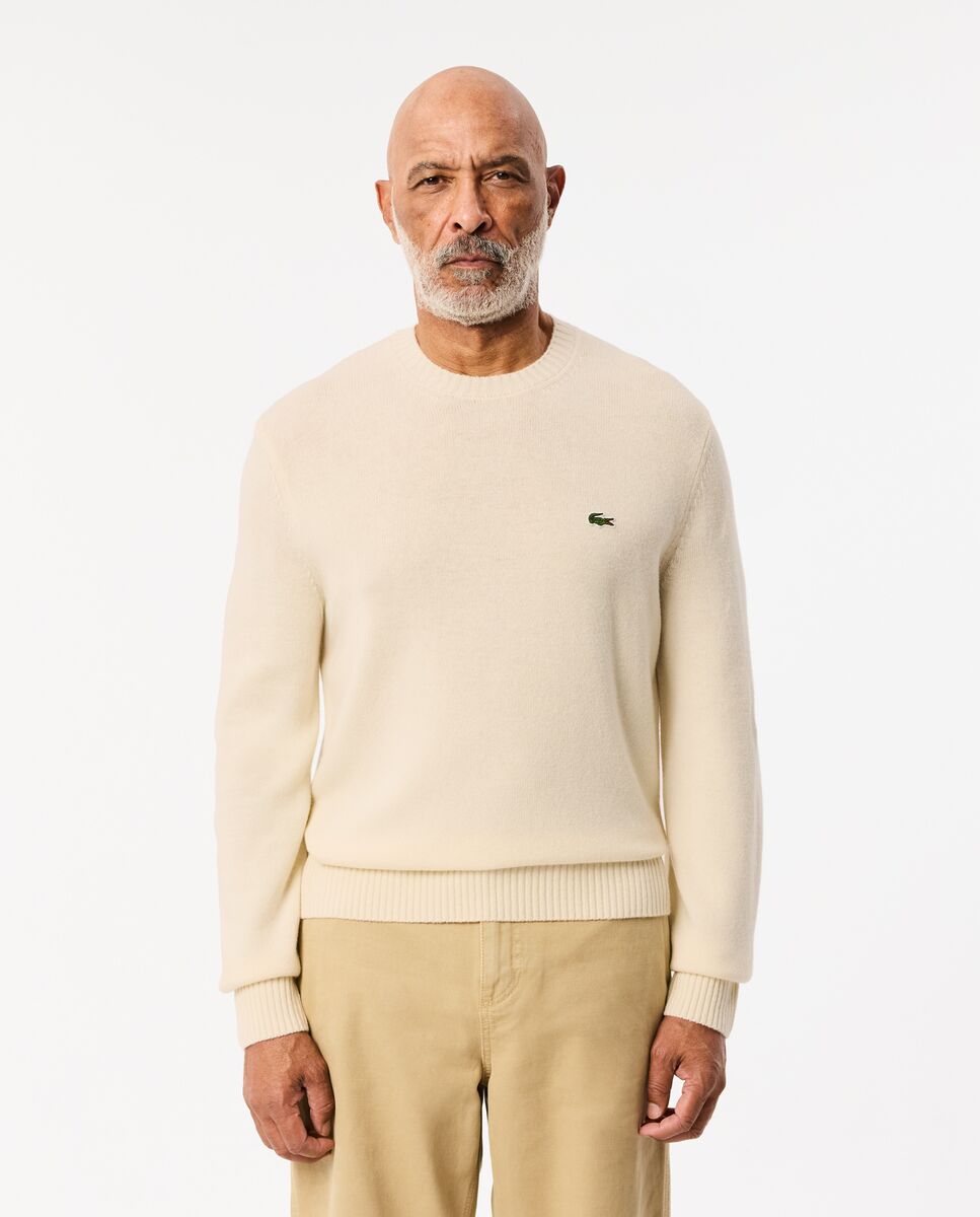 Jersey de hombre de cuello redondo de lana cardada - Crema Crema-1