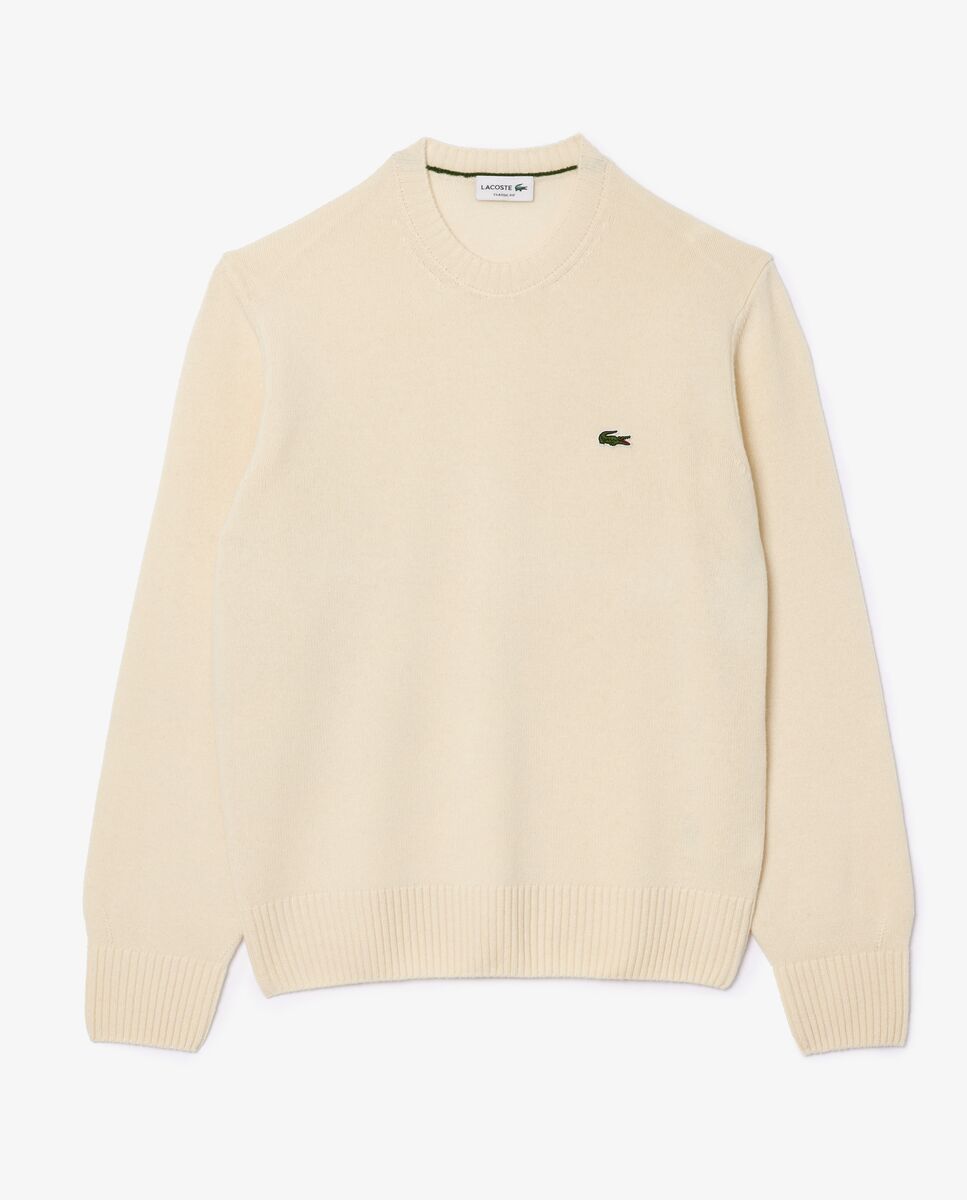 Jersey de hombre de cuello redondo de lana cardada - Crema Crema-5