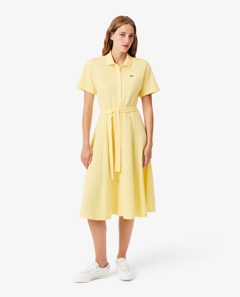 Lacoste - Vestido Polo de mujer con vuelo de minipiqué en amarillo de manga corta.