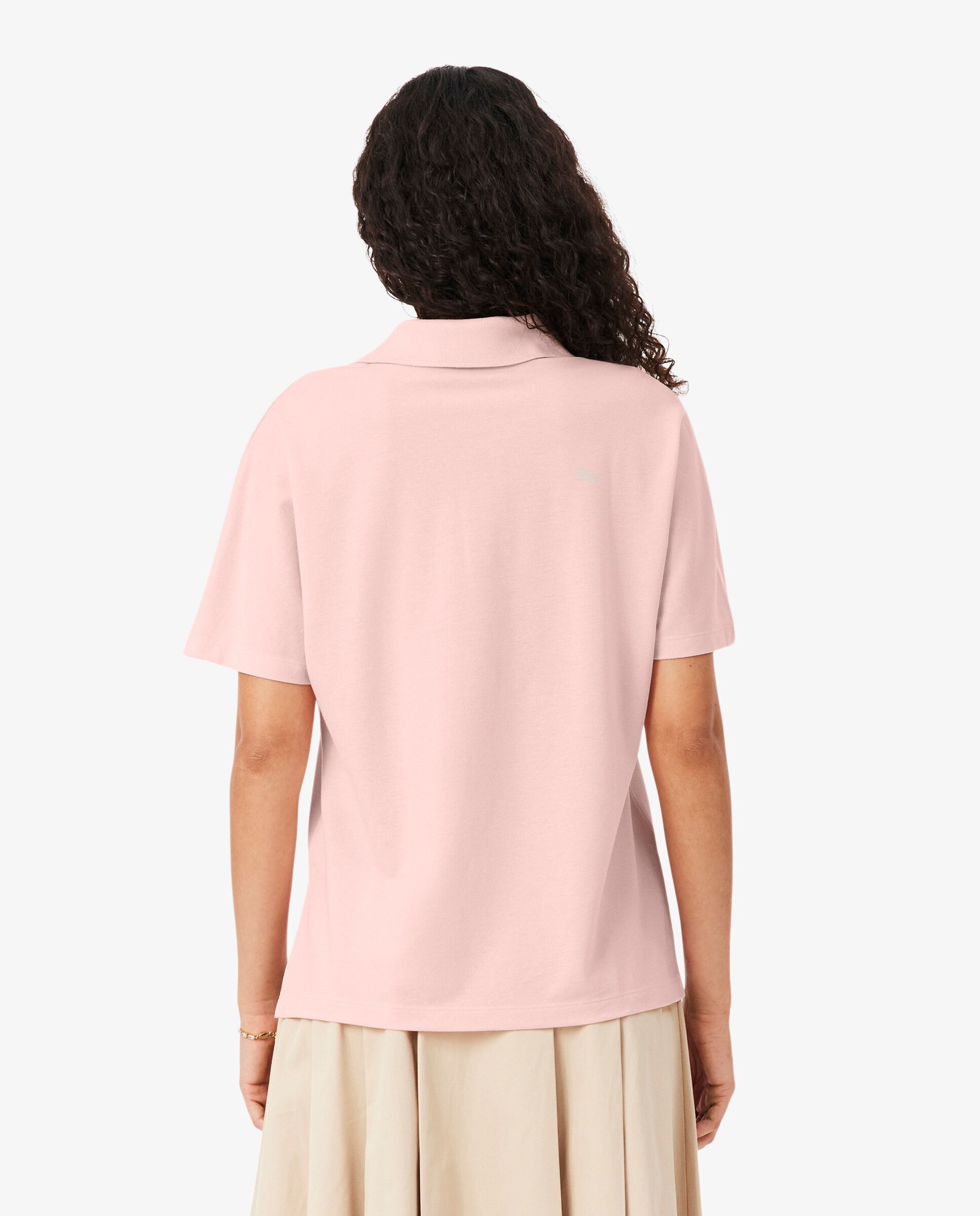 Polo de mujer de corte holgado de piqué vaporoso en negro de manga corta - Lacoste - Rosa Rosa-2