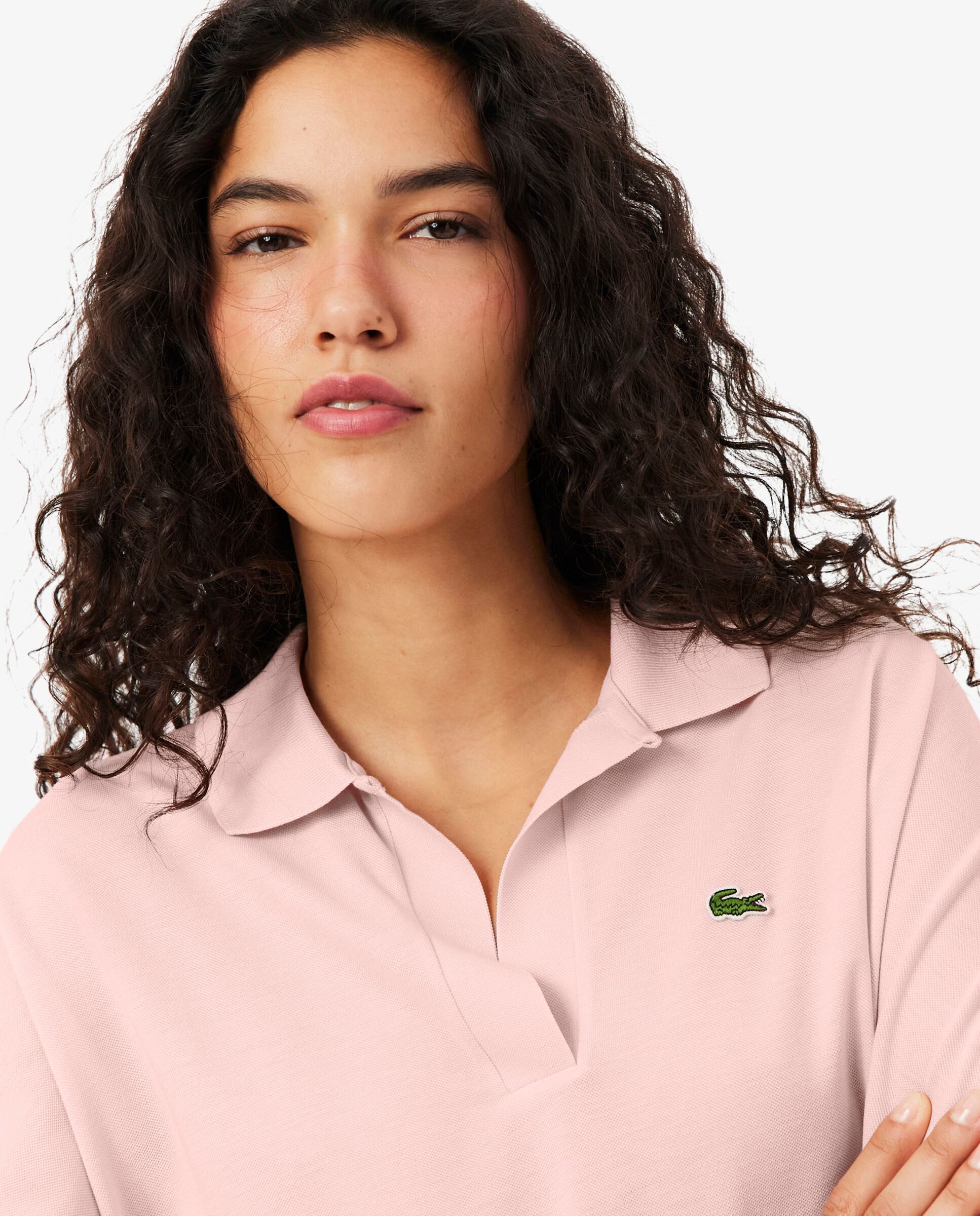 Polo de mujer de corte holgado de piqué vaporoso en negro de manga corta - Lacoste - Rosa Rosa-3
