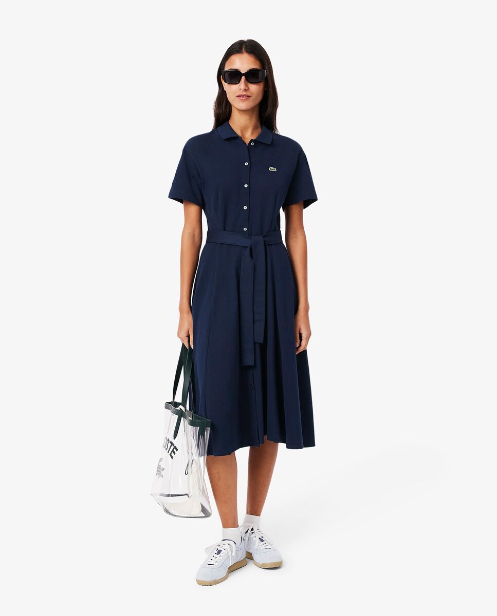 Vestido Polo de mujer con vuelo de minipiqué en amarillo de manga corta - Lacoste - Azul marino Azul marino-1