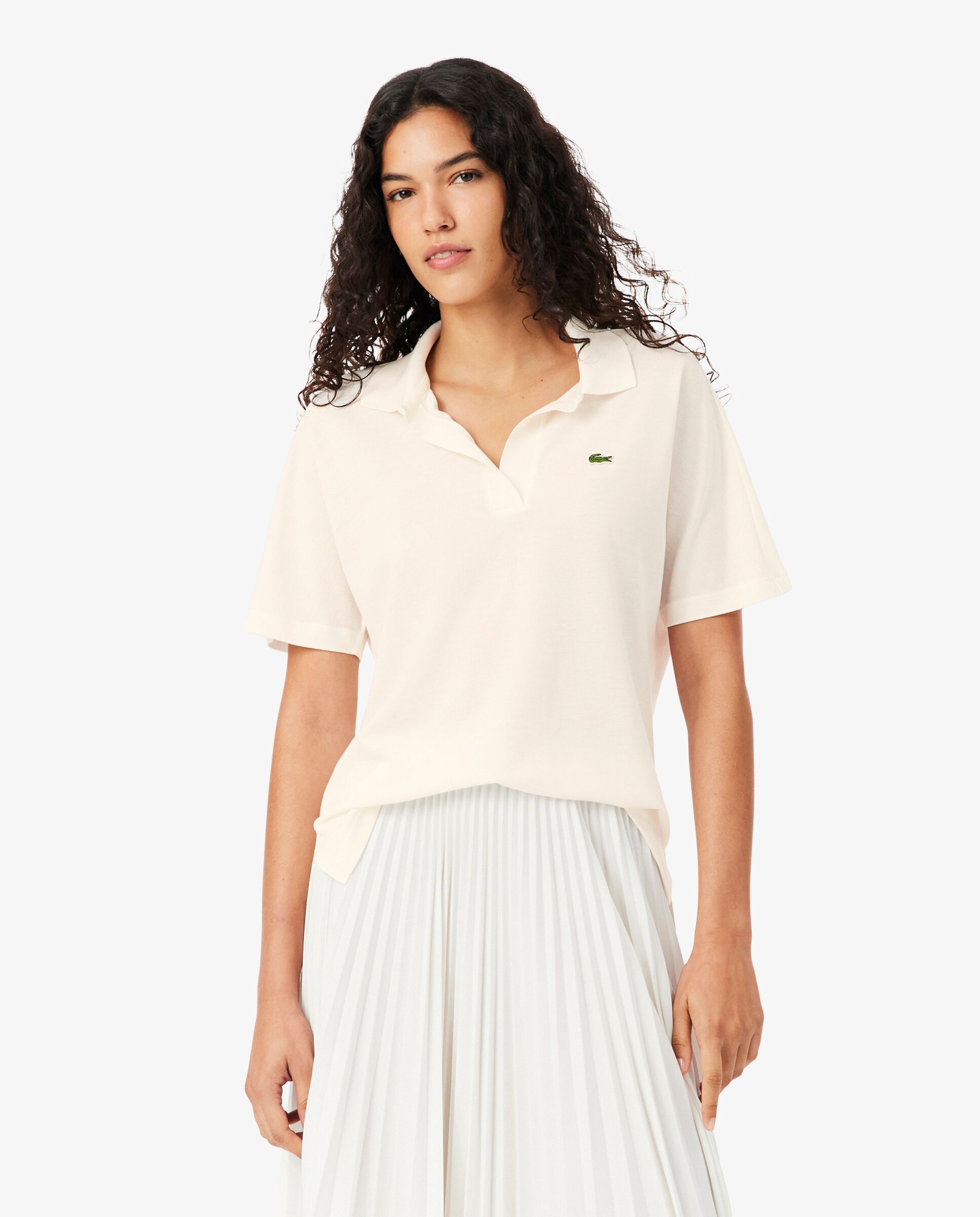 Polo de mujer de corte holgado de piqué vaporoso en negro de manga corta - Lacoste - Blanco Blanco-1