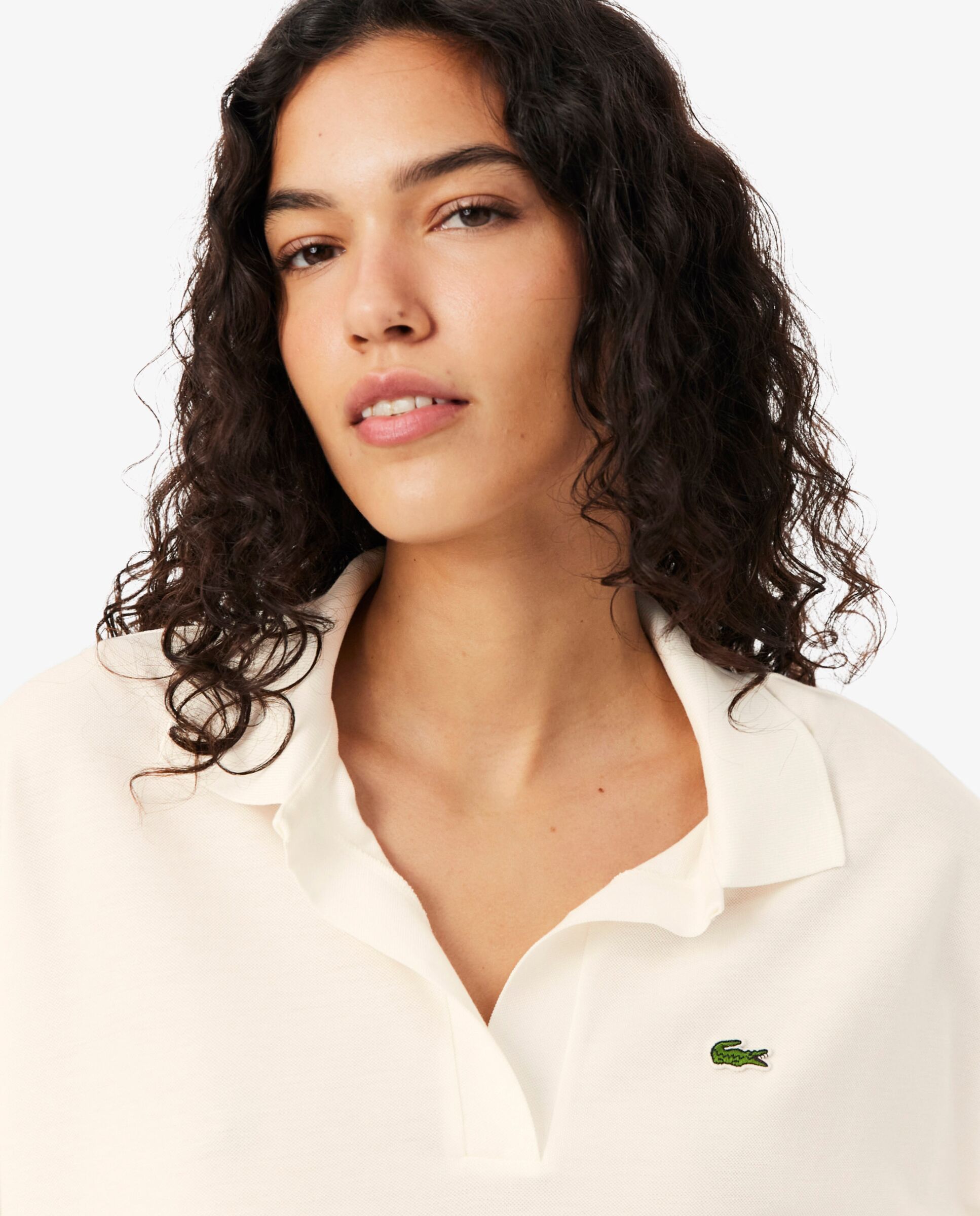 Polo de mujer de corte holgado de piqué vaporoso en negro de manga corta - Lacoste - Blanco Blanco-3