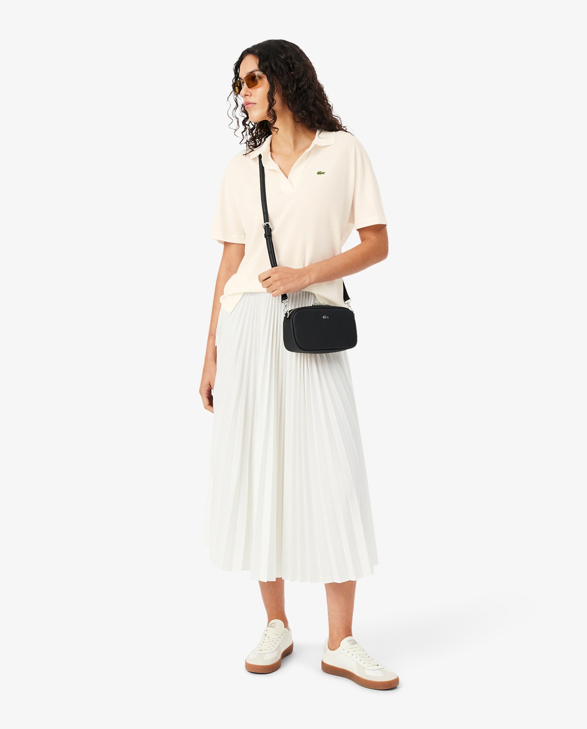 Polo de mujer de corte holgado de piqué vaporoso en negro de manga corta - Lacoste - Blanco Blanco-4
