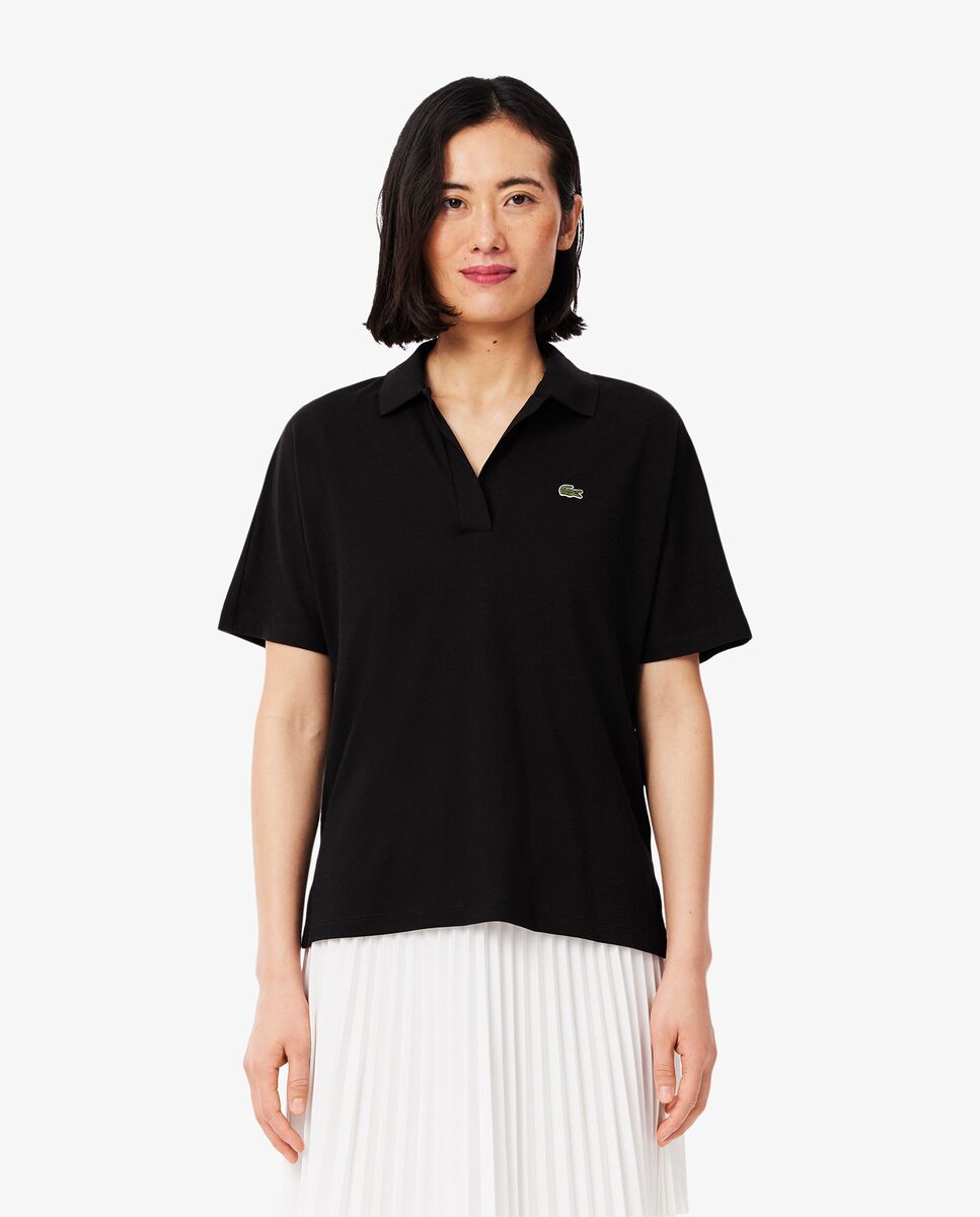 Polo de mujer de corte holgado de piqué vaporoso en negro de manga corta - Lacoste - Negro Negro-1
