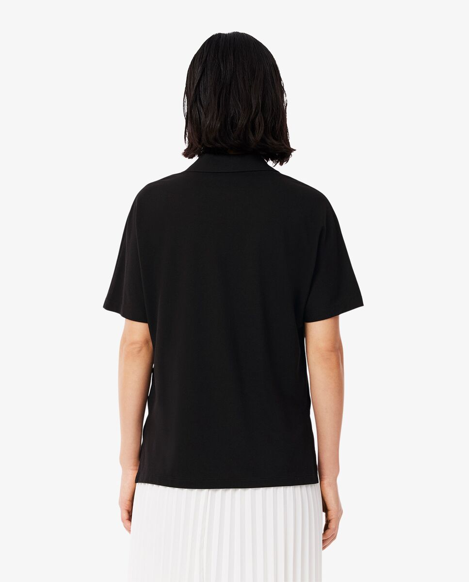 Polo de mujer de corte holgado de piqué vaporoso en negro de manga corta - Lacoste - Negro Negro-2