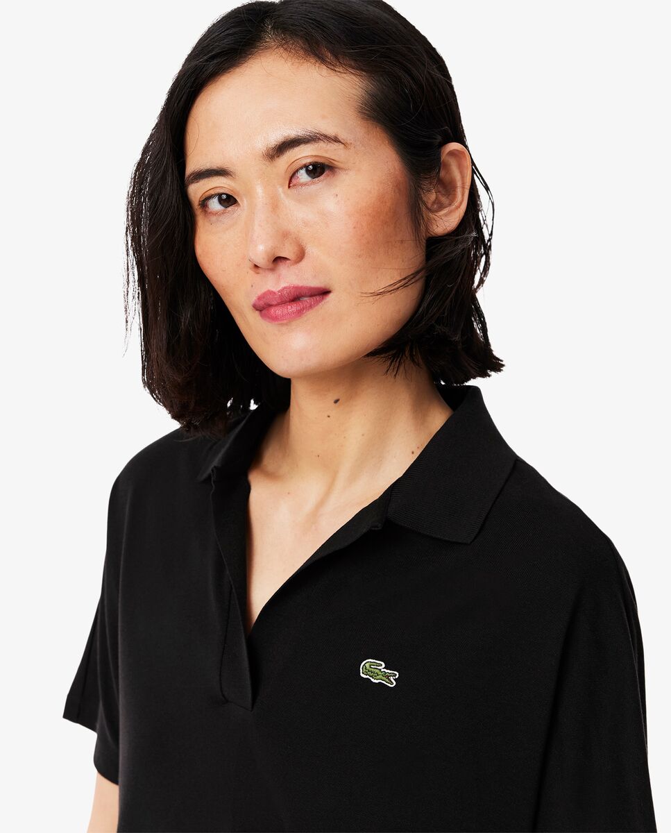 Polo de mujer de corte holgado de piqué vaporoso en negro de manga corta - Lacoste - Negro Negro-3