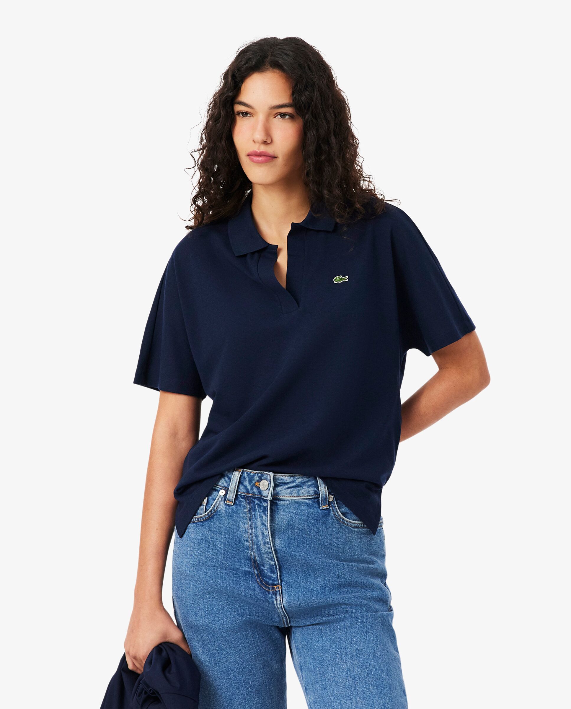 Polo de mujer de corte holgado de piqué vaporoso en negro de manga corta - Lacoste - Azul marino Azul marino-1