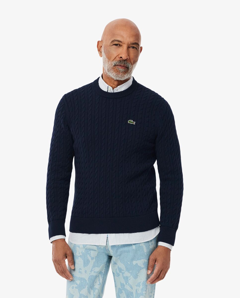 Lacoste - Jersey de hombre de algodón de punto de ochos en azul.