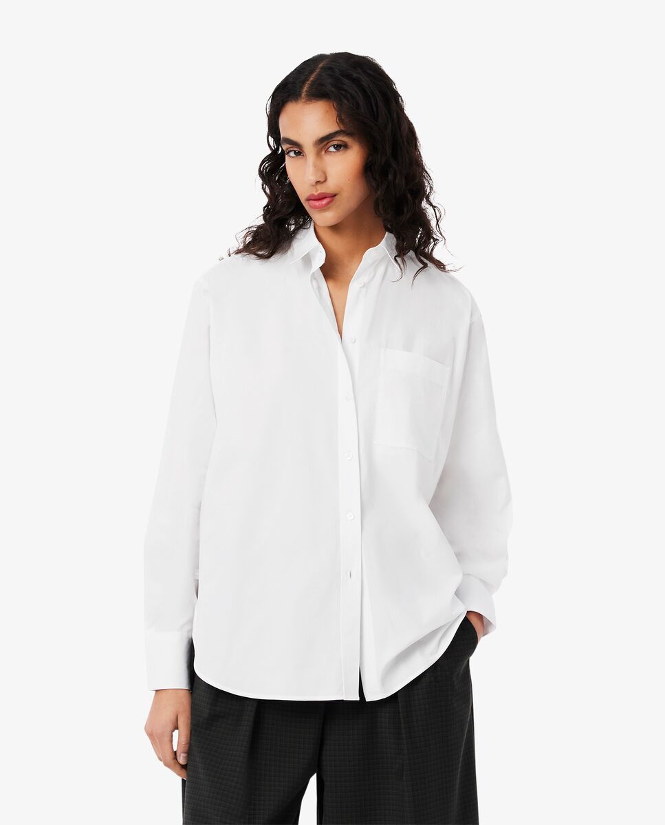 Lacoste - Camisa de mujer de popelín de algodón oversized en verde de manga larga.