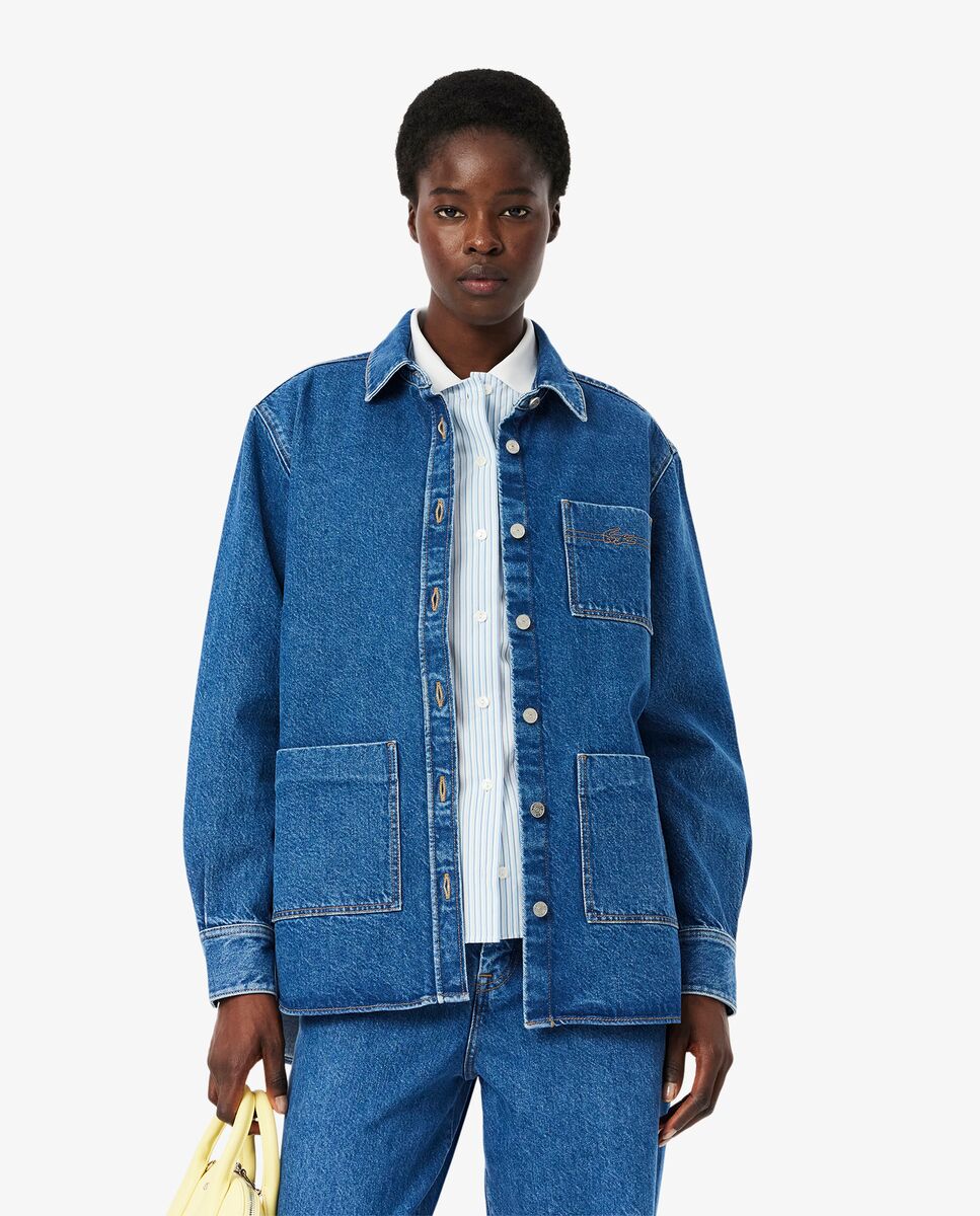 Lacoste - Sobrecamisa de mujer de denim oversized en azul.